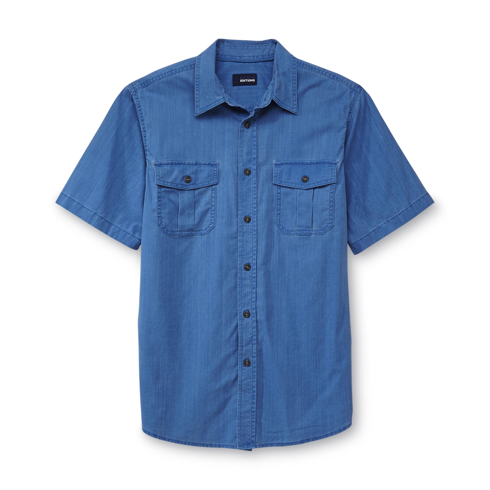Basic Editions Men's Big & Tall Short-Sleeve Button-Front Shirt - Crosshatch