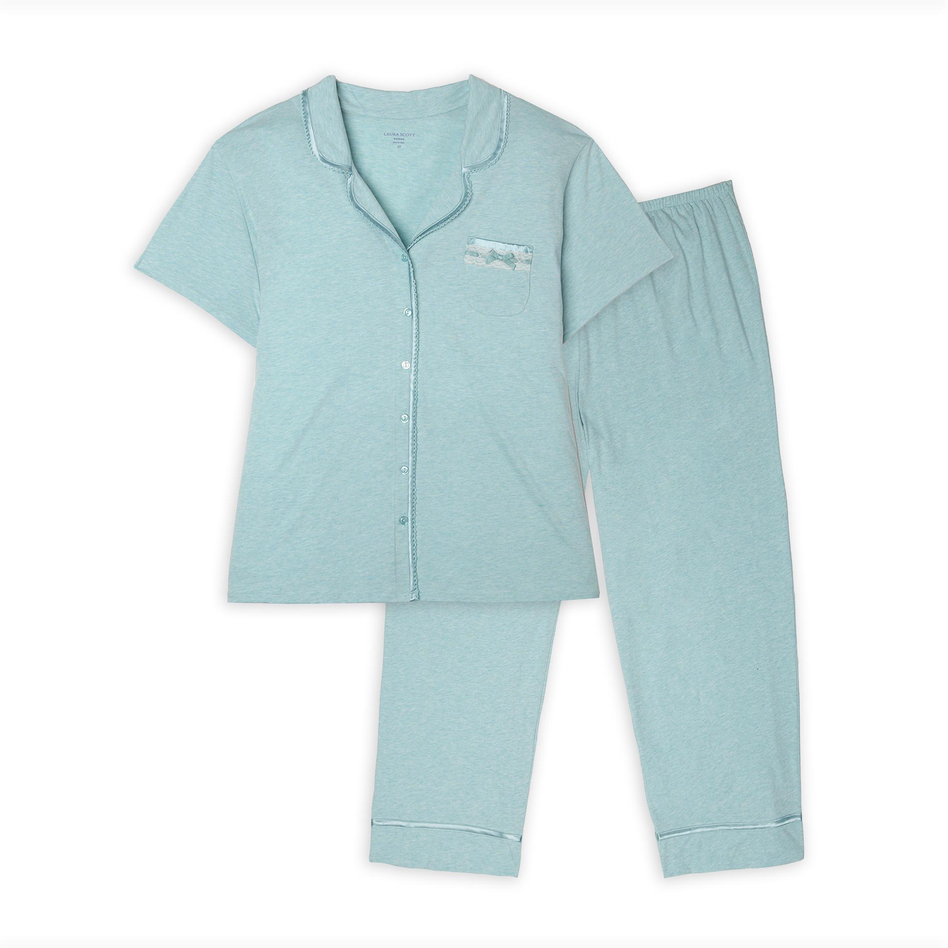 Laura Scott Women's Plus Satin-Trimmed Pajama Top & Pants