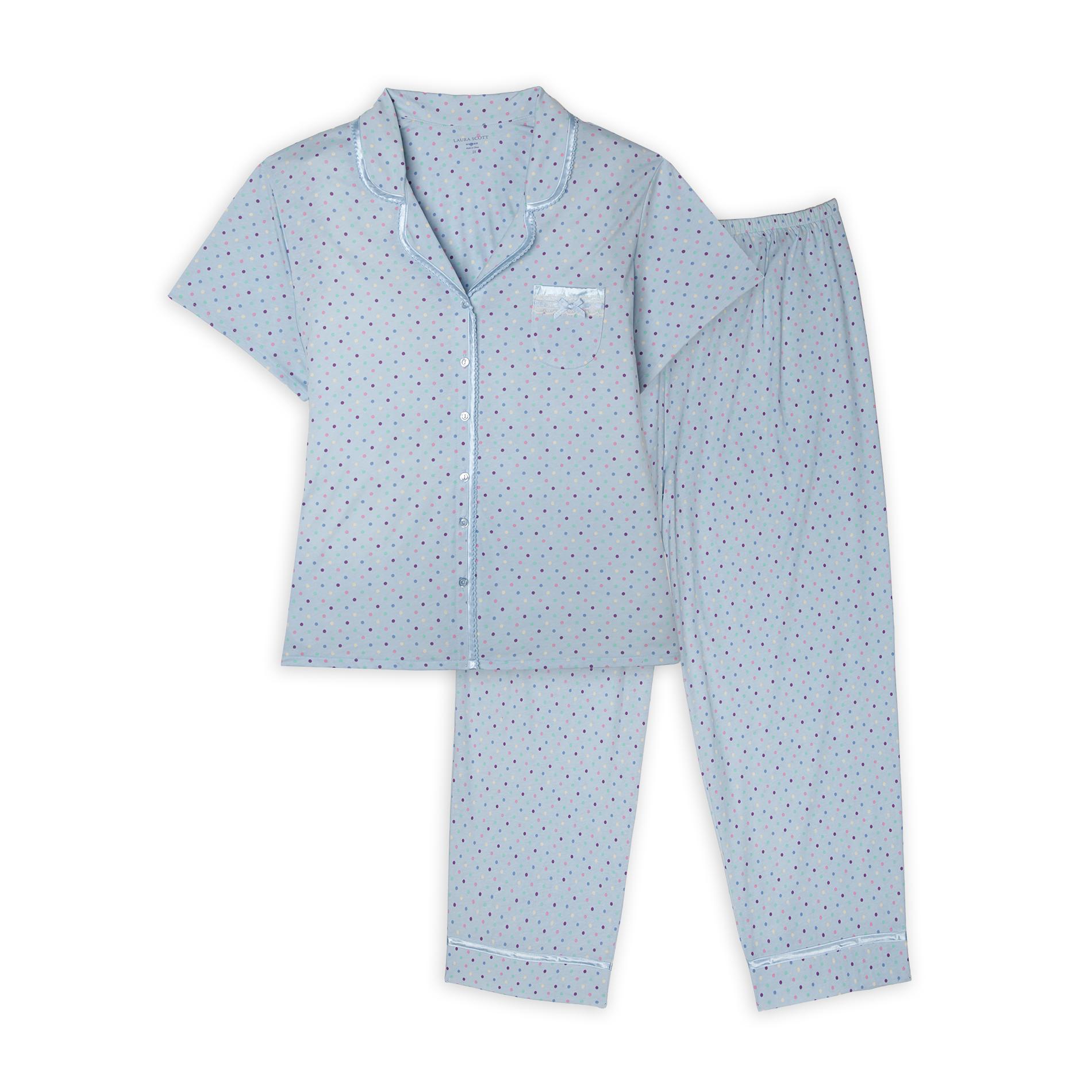 Laura Scott Women's Plus Pajama Top & Pants - Polka Dots