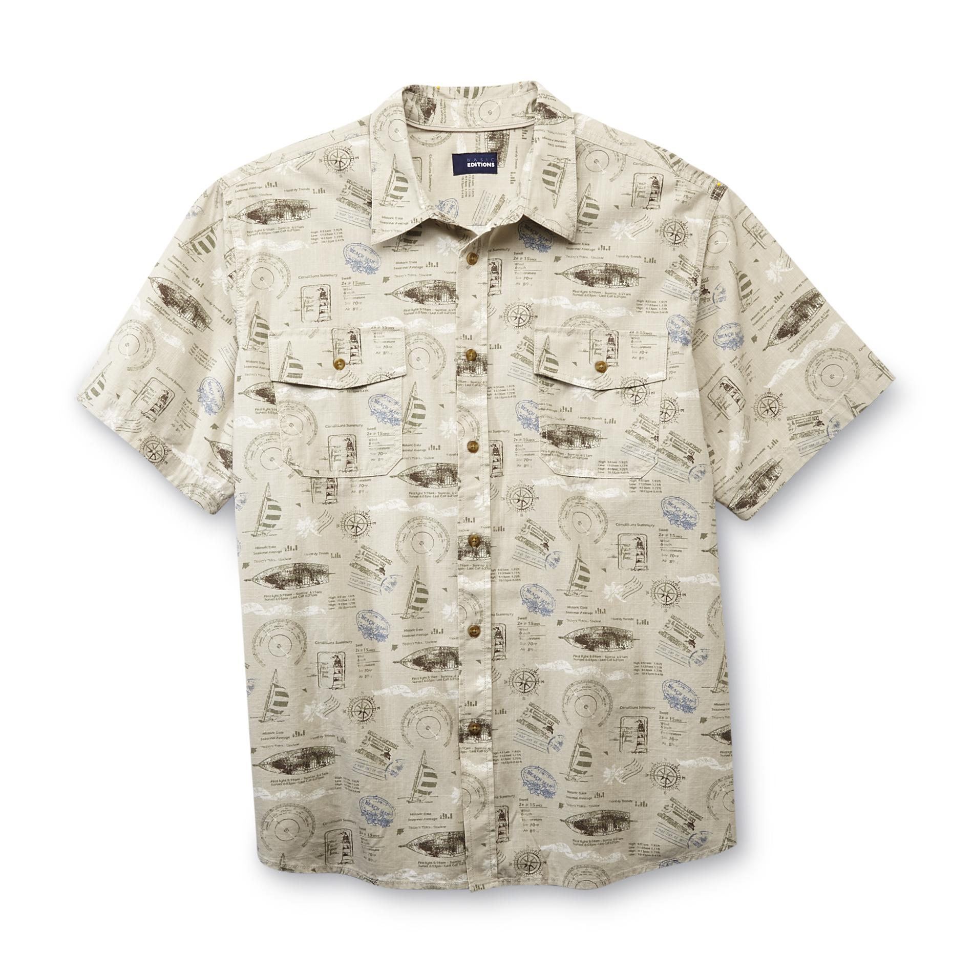 Basic Editions Men's Big & Tall Short-Sleeve Button-Front Shirt - Nautical