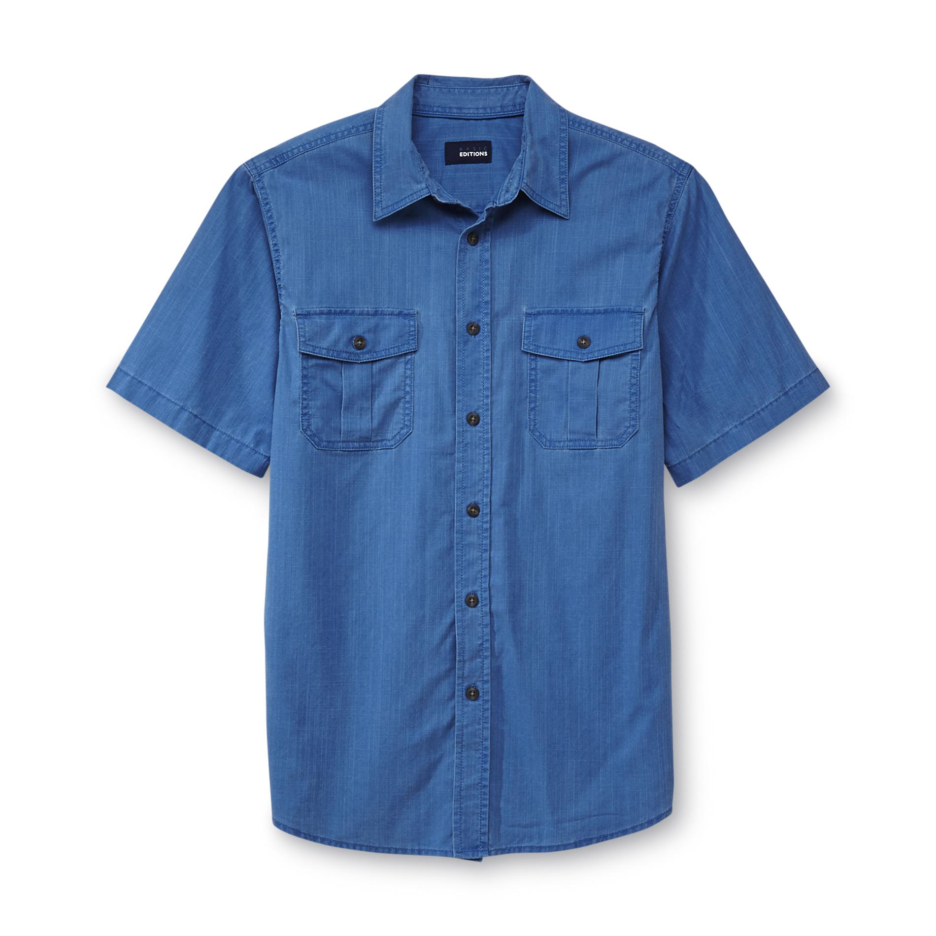 Basic Editions Men's Short-Sleeve Button-Front Shirt - Crosshatch