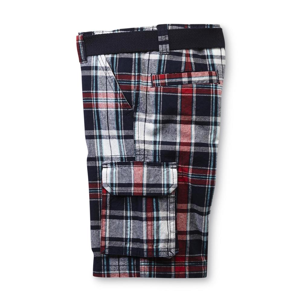 Toughskins Boy's Belted Canvas Cargo Shorts - Plaid