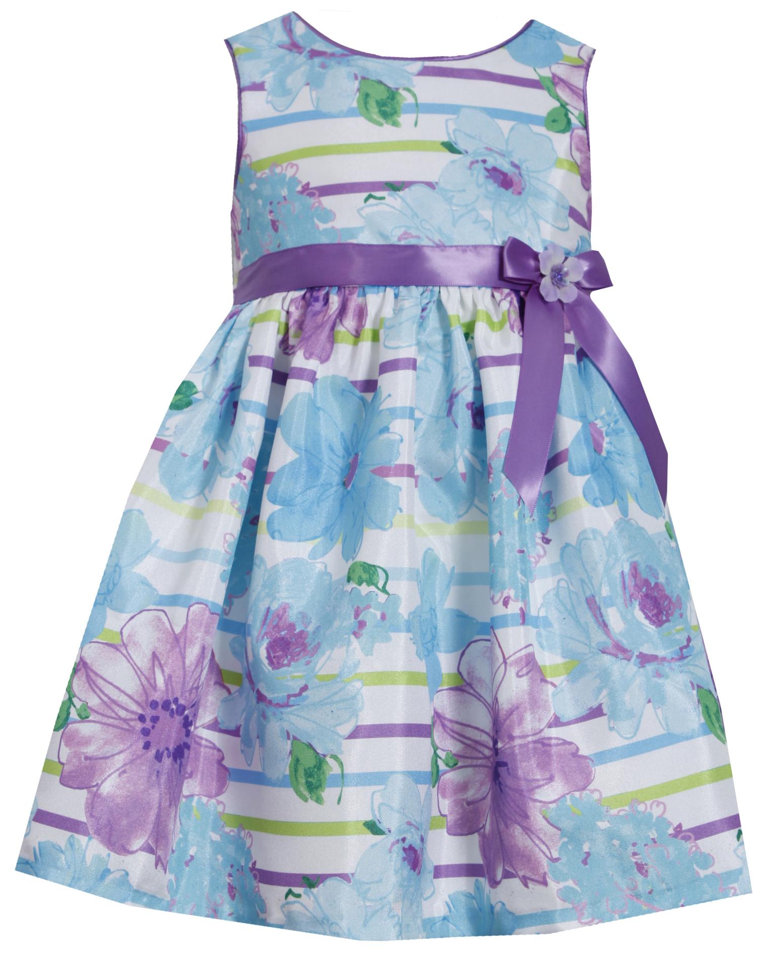 Ashley Ann Infant & Toddler Girl's Pleated Party Dress - Stripes & Flowers