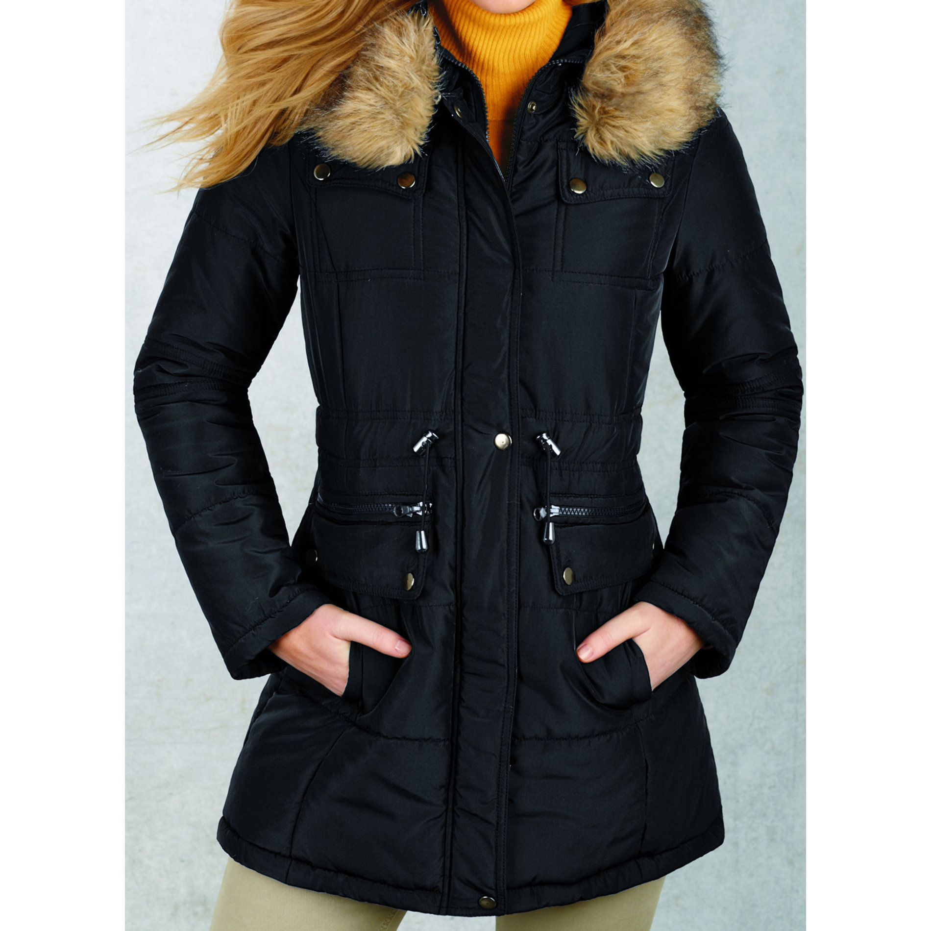 R&O Women's Plus Quilted Anorak with Detachable Faux Fur Trim Hood Coat - Online Exclusive