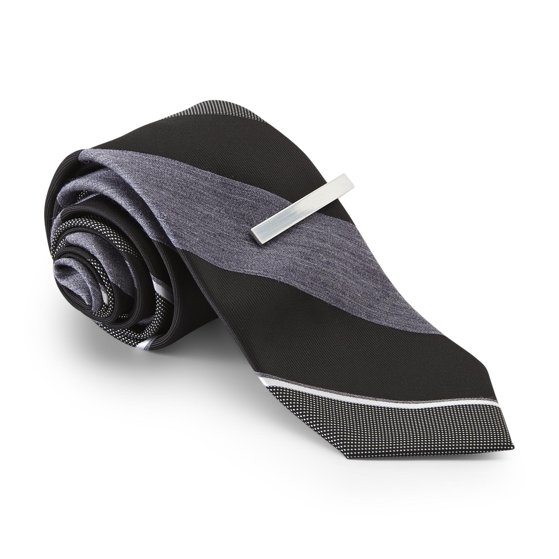 Structure Men's Narrow Necktie & Tie Clip - Striped