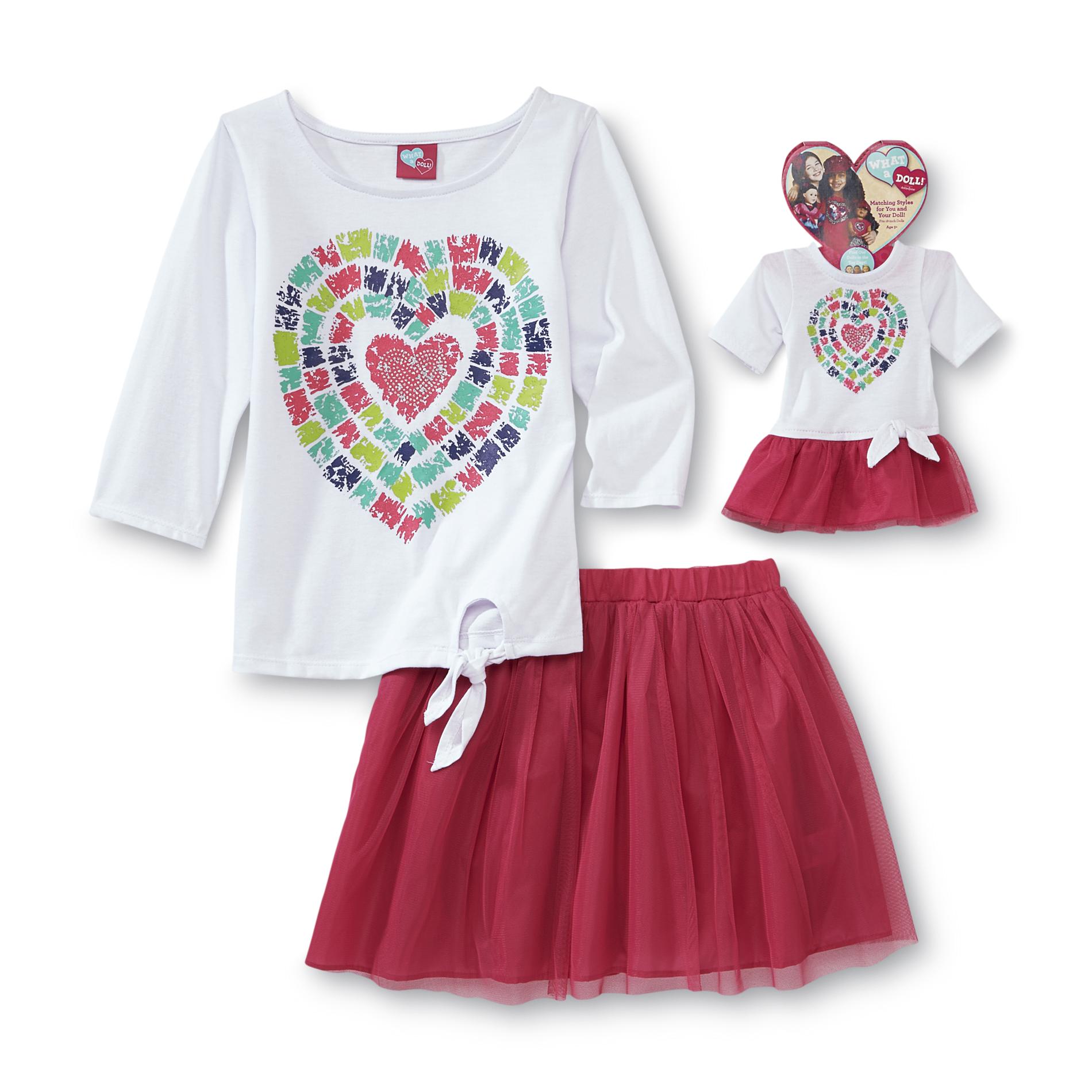What A Doll Girl's Top  Scooter Skirt & Matching Doll Outfit