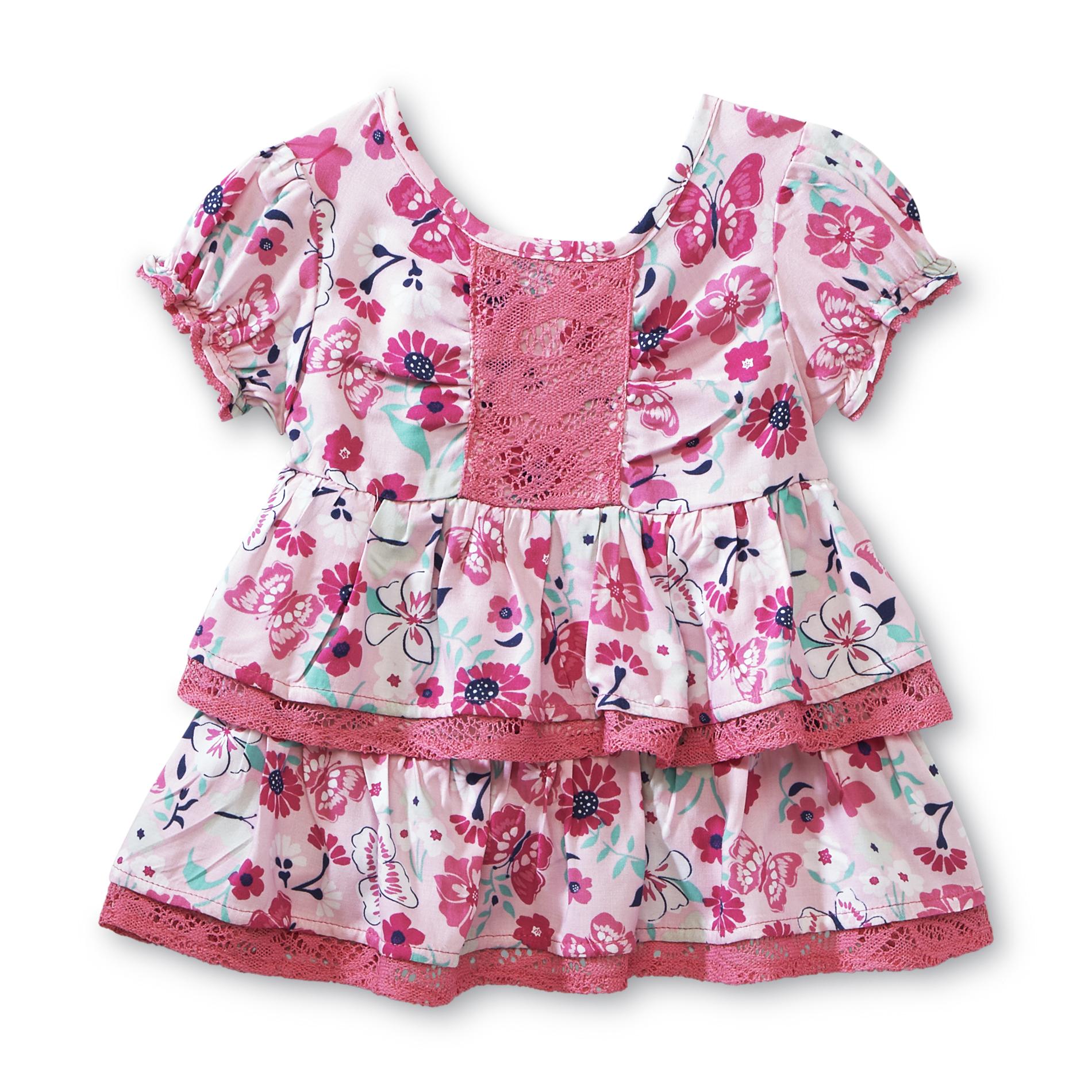 Route 66 Infant & Toddler Girl's Babydoll Tunic - Floral & Butterfly