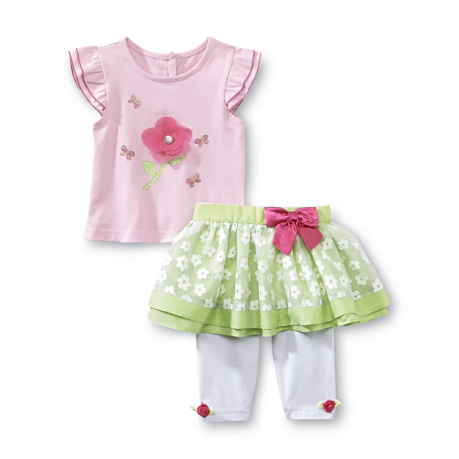WonderKids Infant & Toddler Girl's Top  Tutu Skirt & Capri Pants - Floral & Glitter