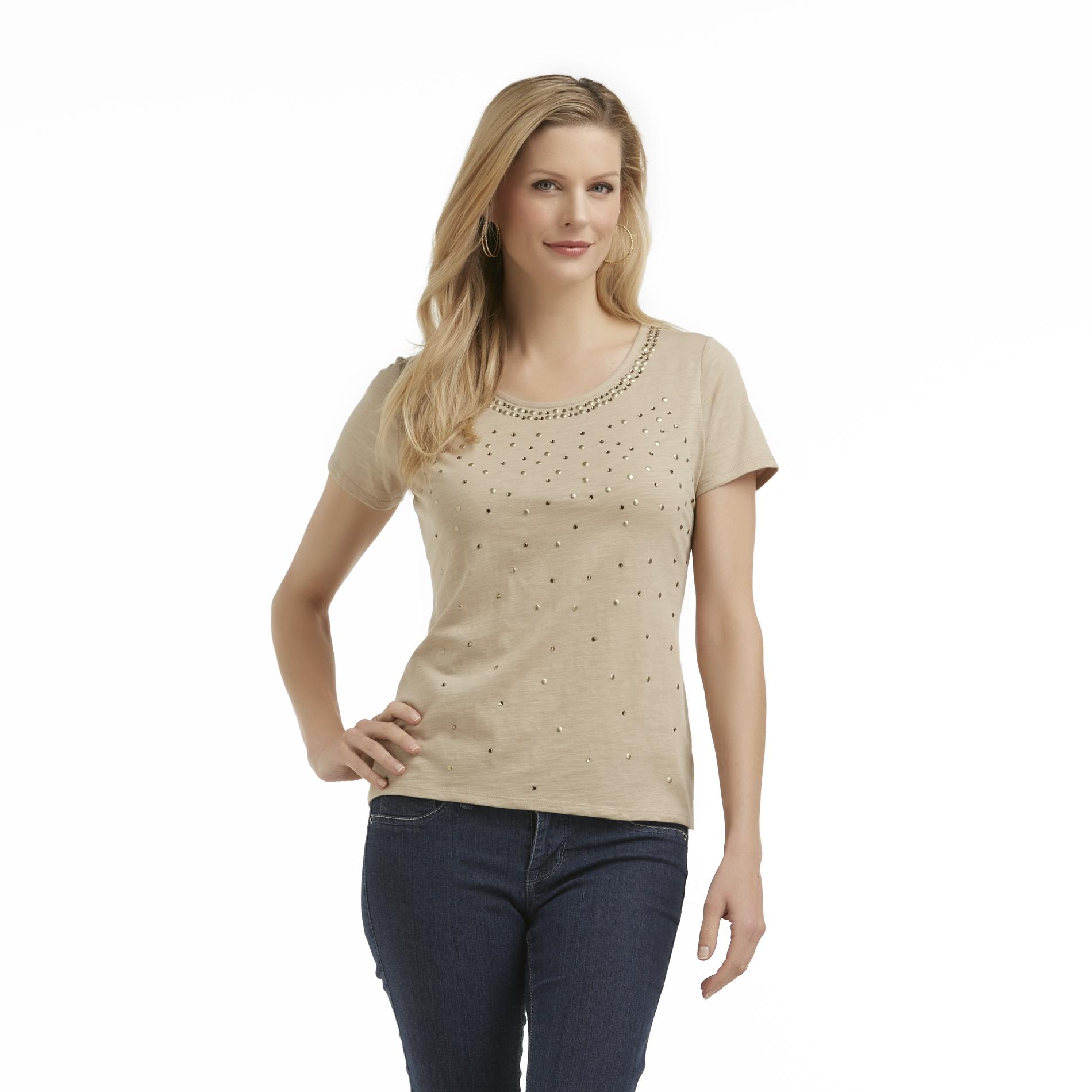 Jaclyn Smith Women's Plus Rhinestone Embellished T-Shirt
