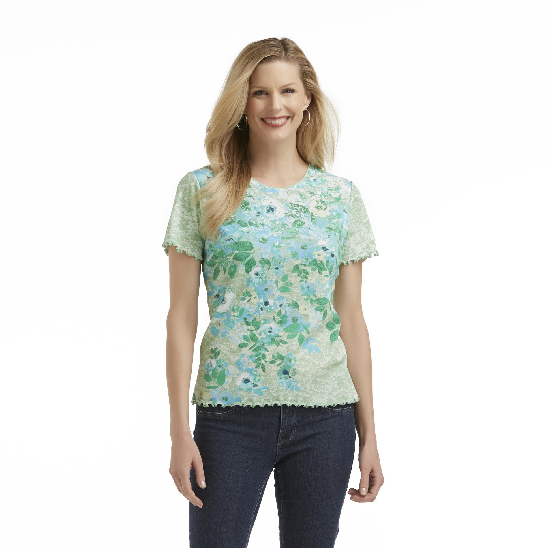Basic Editions Women's Studded T-Shirt - Floral