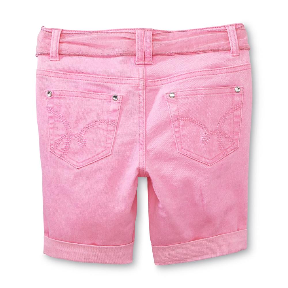Piper Girl's Colored Denim Shorts & Sequin Belt