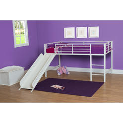 Dorel Home Furnishings Dorel DHP Junior Twin Metal Loft Bed with Slide, Multifunctional Design, White with White Slide