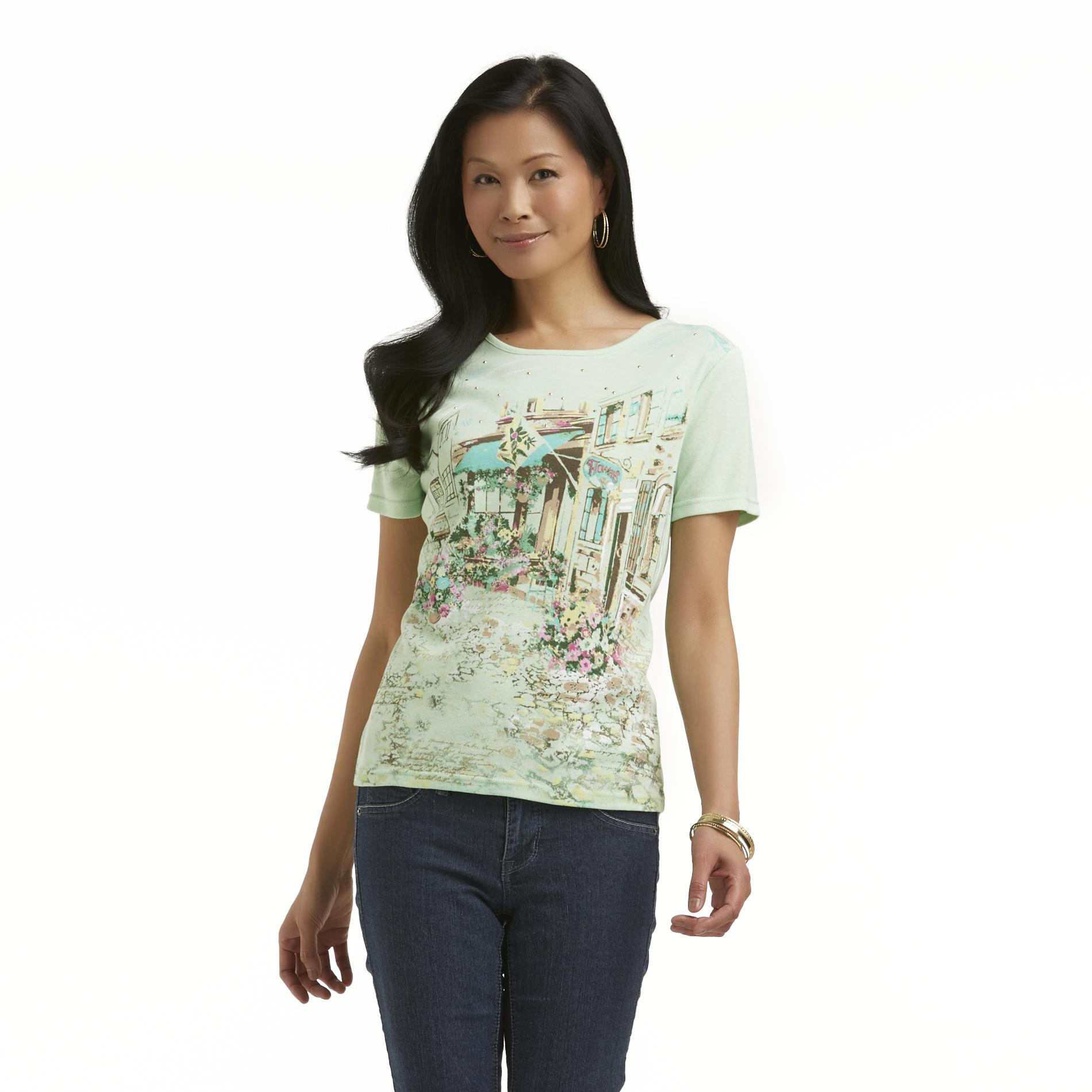 Basic Editions Women's Studded Graphic T-Shirt - Village Street