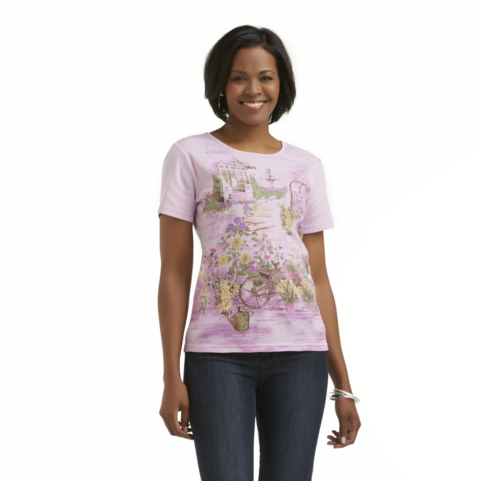 Basic Editions Women's Studded Graphic T-Shirt - Garden