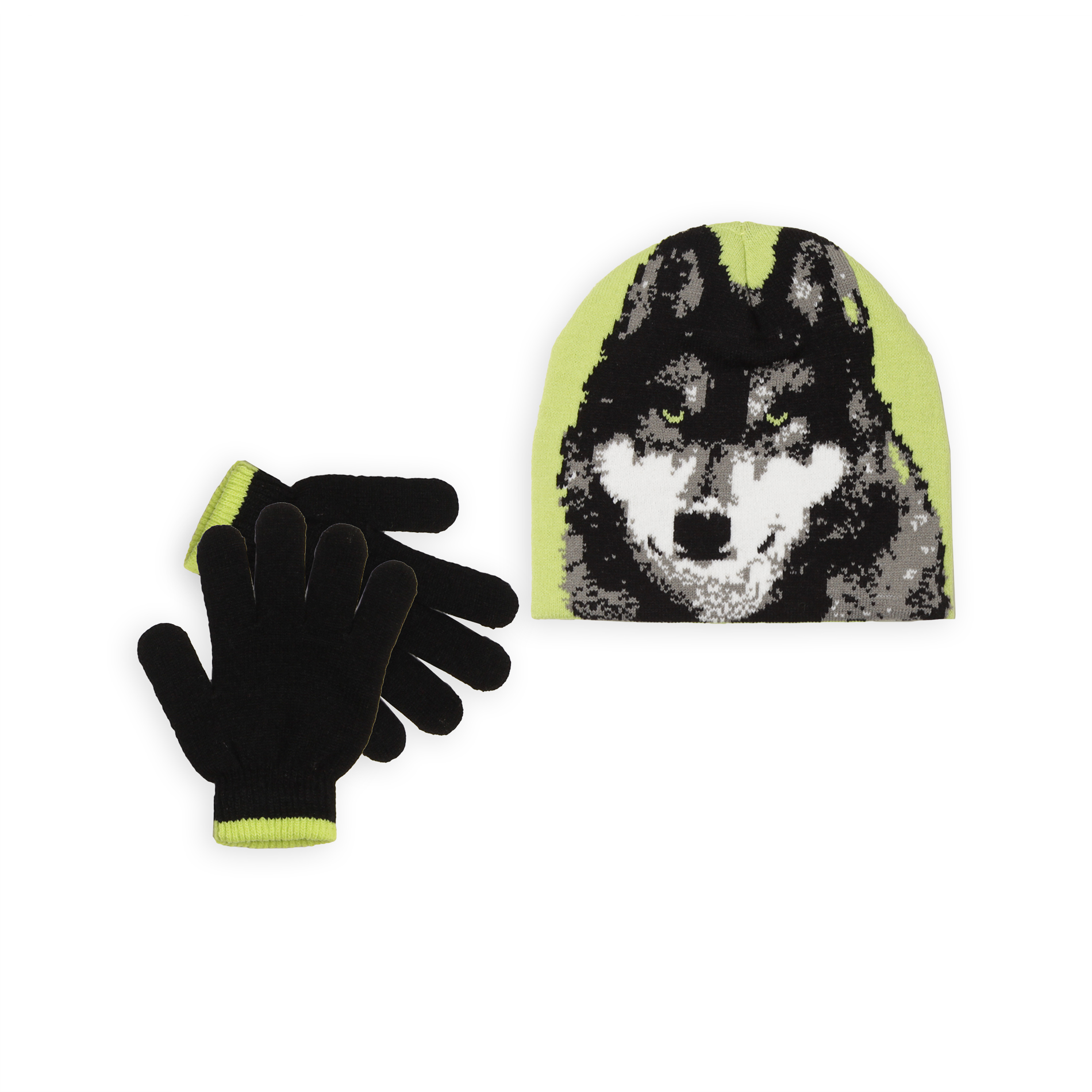 Joe Boxer Boy's Knit Hat & Gloves - Wolf