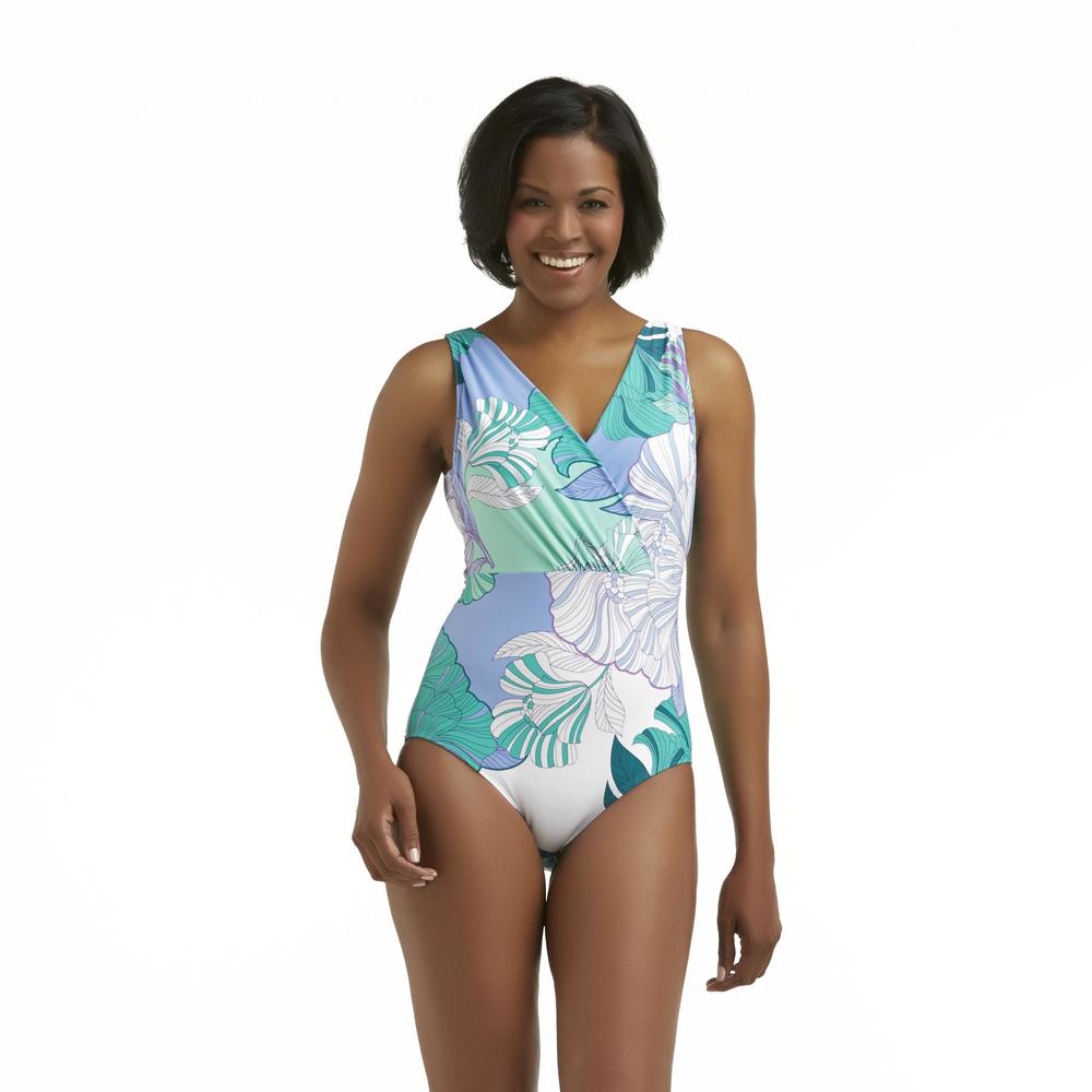 Jaclyn Smith Women's Layered Neckline Swimsuit - Floral