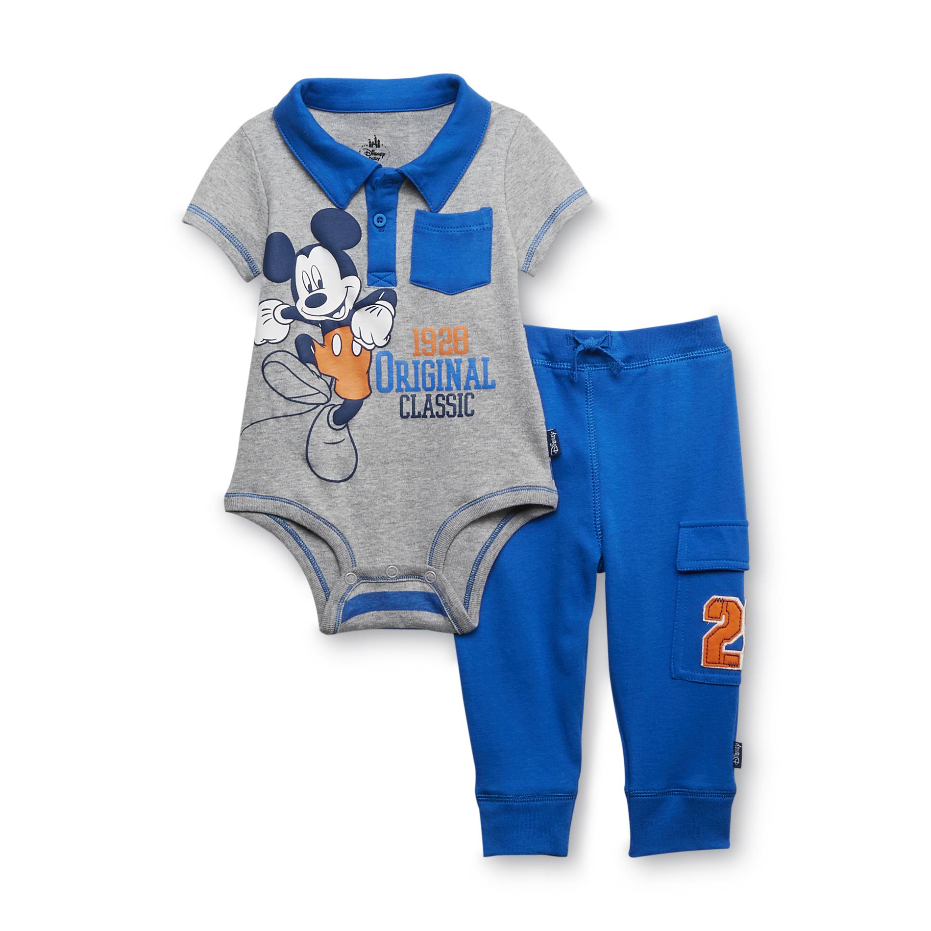 Disney Newborn Boy's Polo Bodysuit & Sweatpants - Mickey Mouse