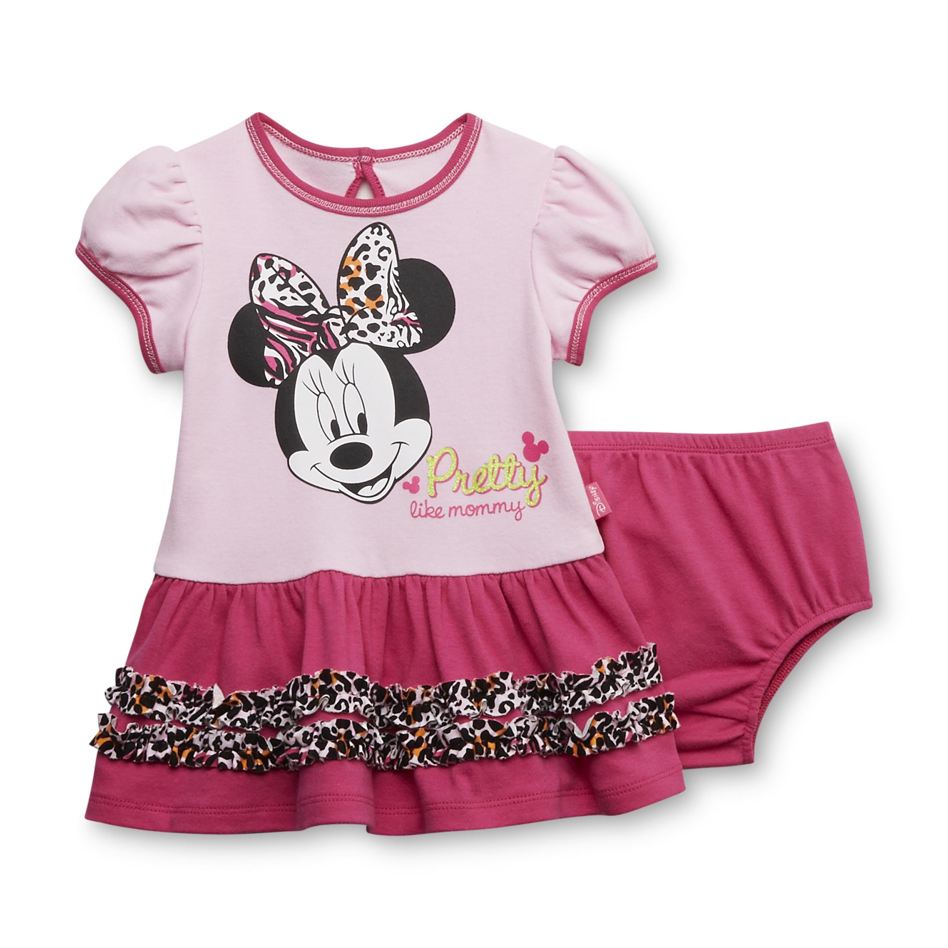 Disney Newborn Girl's Ruffled Dress & Diaper Cover - Minnie Mouse