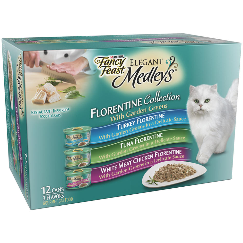 Fancy Feast Elegant Medleys Florentine Collections with Garden Greens Gourmet 12 - 3 oz. Cans