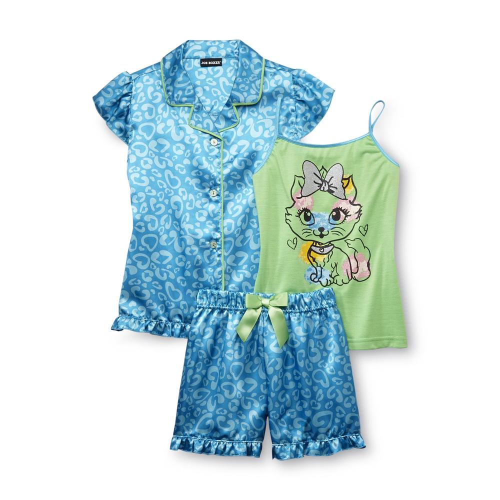 Joe Boxer Girl's Pajama Shirt  Tank Top & Shorts - Hearts & Kitty Cat