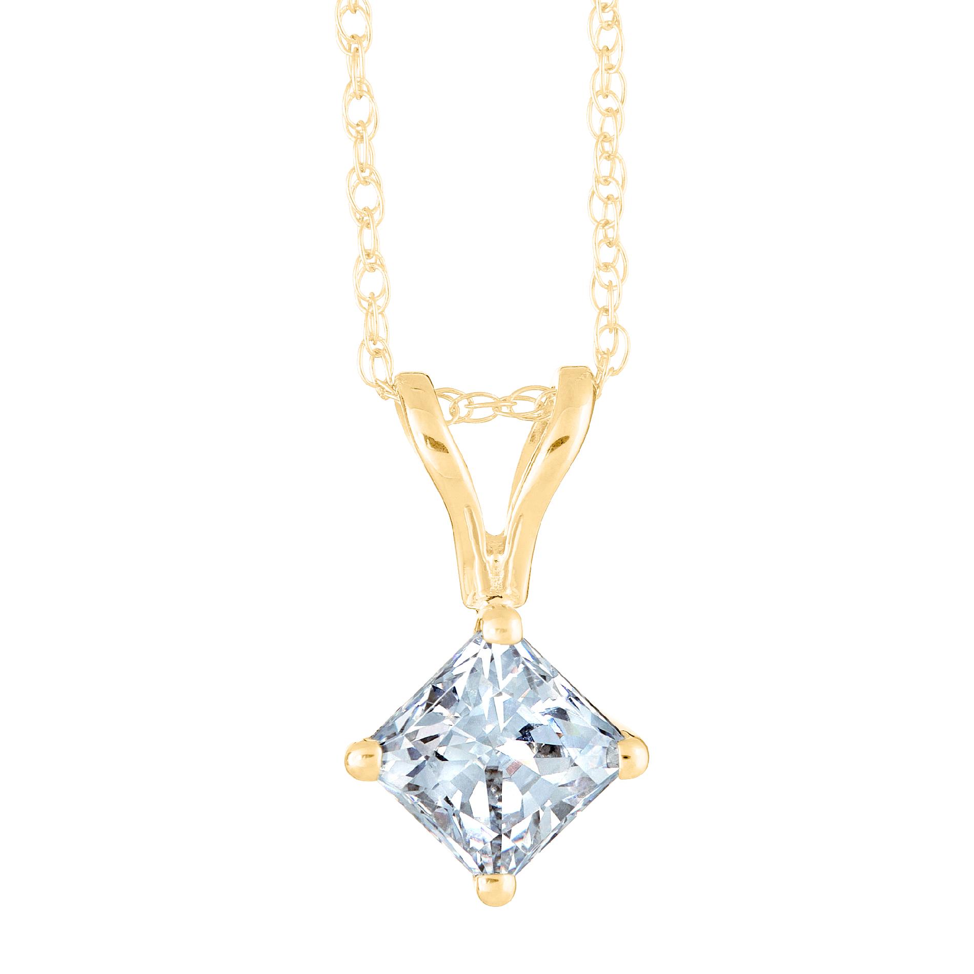 New York City Diamond District 14K Yellow Gold 1/10 cttw Princess Cut Diamond Solitaire Pendant, White New York City Diamond District 14K Yellow Gold 1/10 cttw Princess Cut Diamond Solitaire Pendant, White