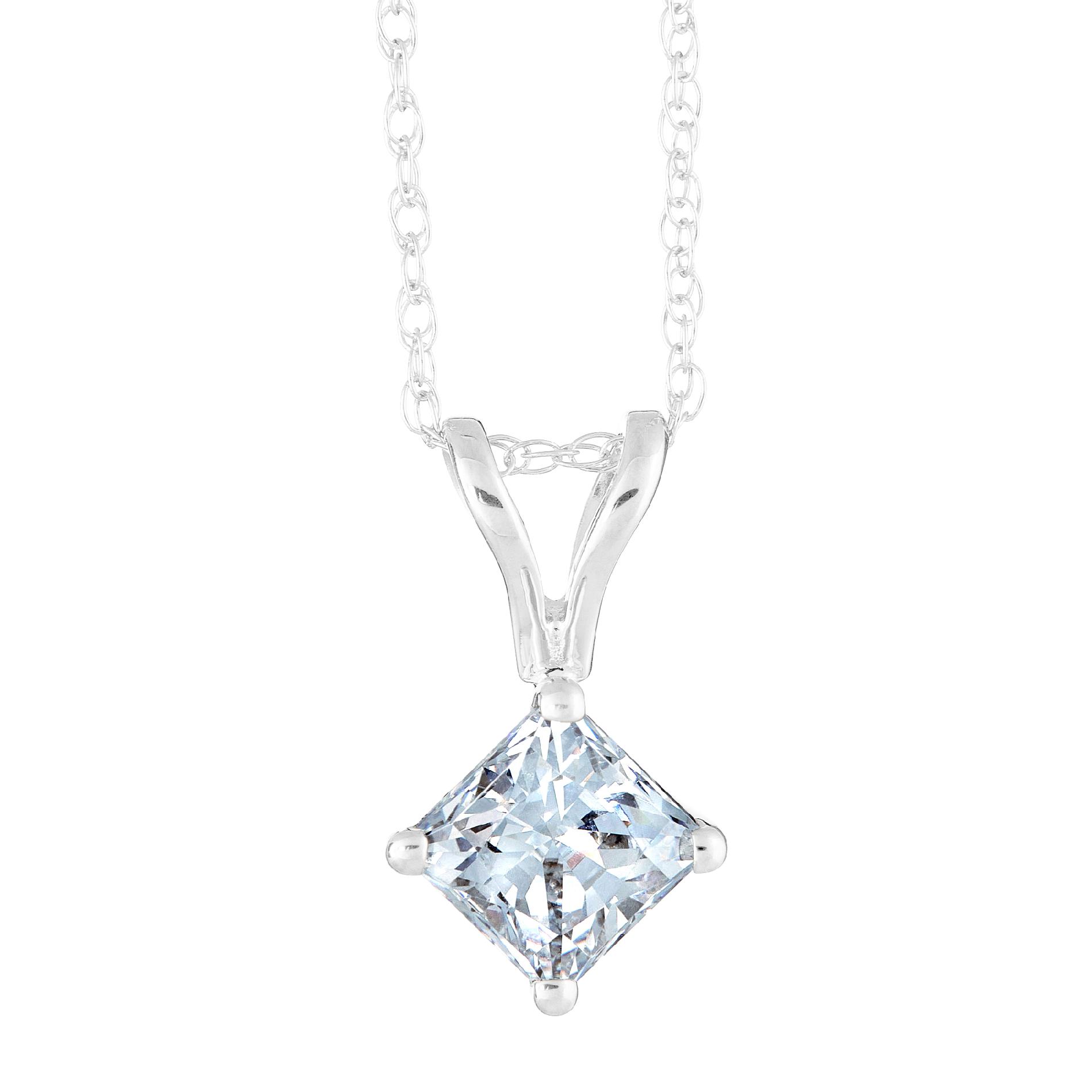 New York City Diamond District 14K White Gold 1/10 cttw Princess Cut Diamond Solitaire Pendant New York City Diamond District 14K White Gold 1/10 cttw Princess Cut Diamond Solitaire Pendant
