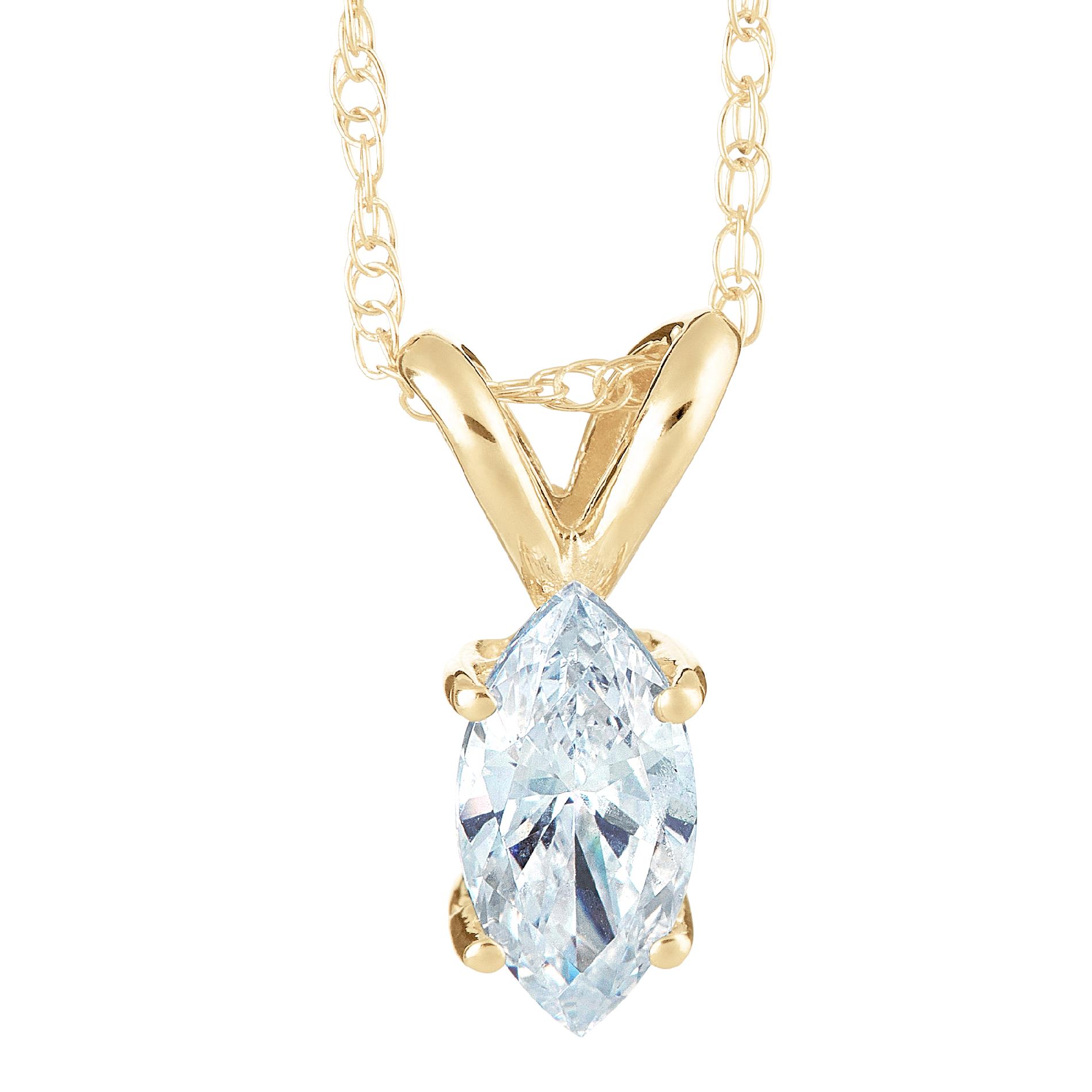 New York City Diamond District 14K Yellow Gold 1/4 cttw Marquise Diamond Solitaire Pendant, White New York City Diamond District 14K Yellow Gold 1/4 cttw Marquise Diamond Solitaire Pendant, White