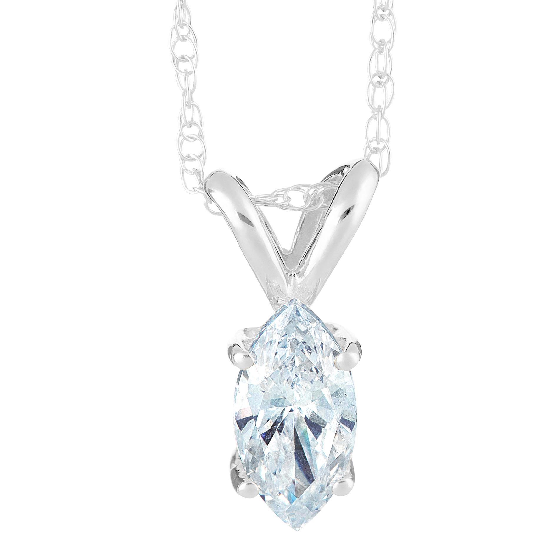 New York City Diamond District 14K White Gold 1/10 cttw Marquise Diamond Solitaire Pendant New York City Diamond District 14K White Gold 1/10 cttw Marquise Diamond Solitaire Pendant