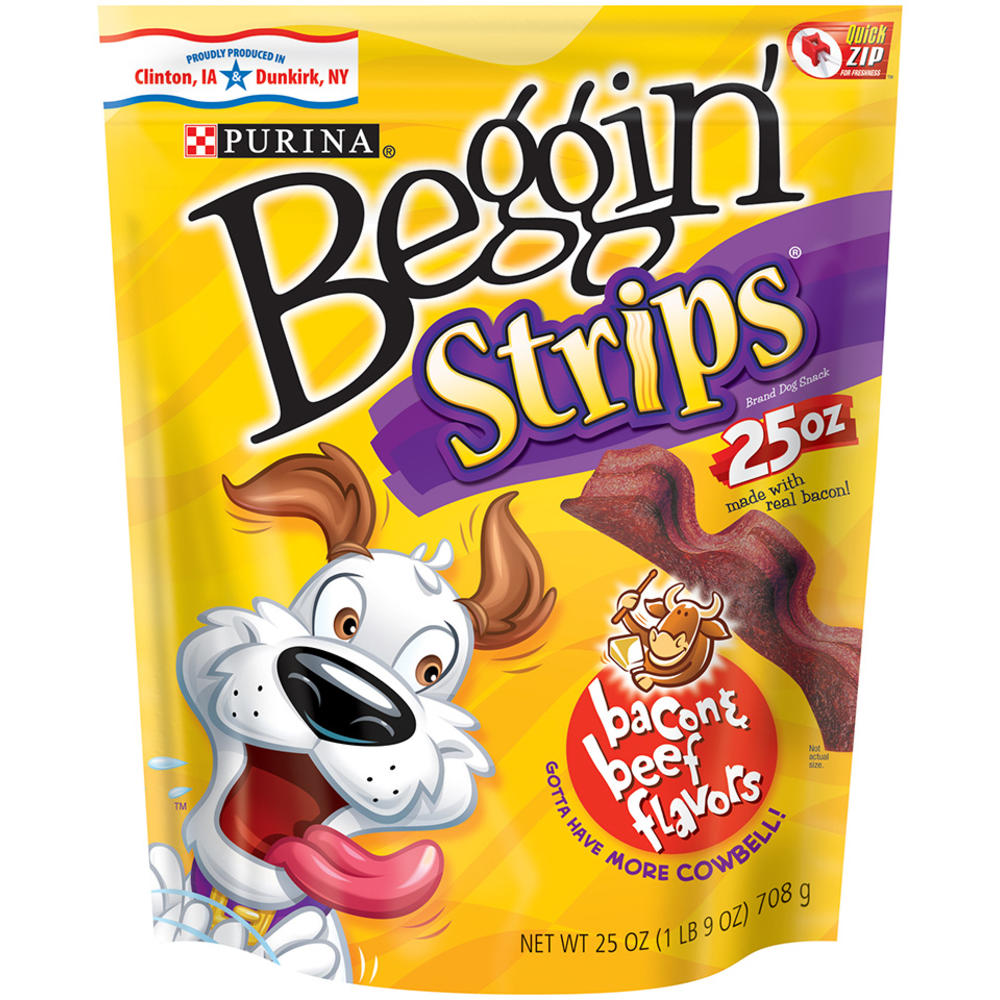 Beggin' Purina  Strips Made in USA Facilities Dog Training Treats; Bacon & Beef Flavors - 25 oz. Pouch