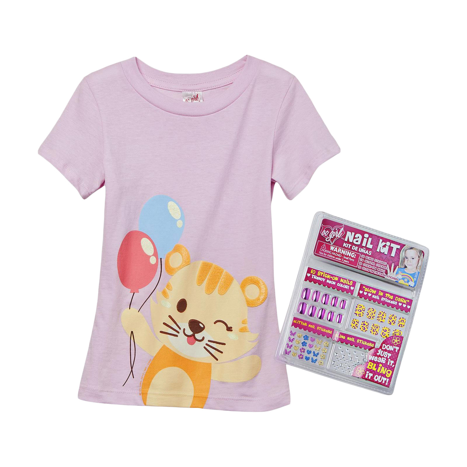 OC Girls Girl's Graphic T-Shirt & Nail Kit - Cat