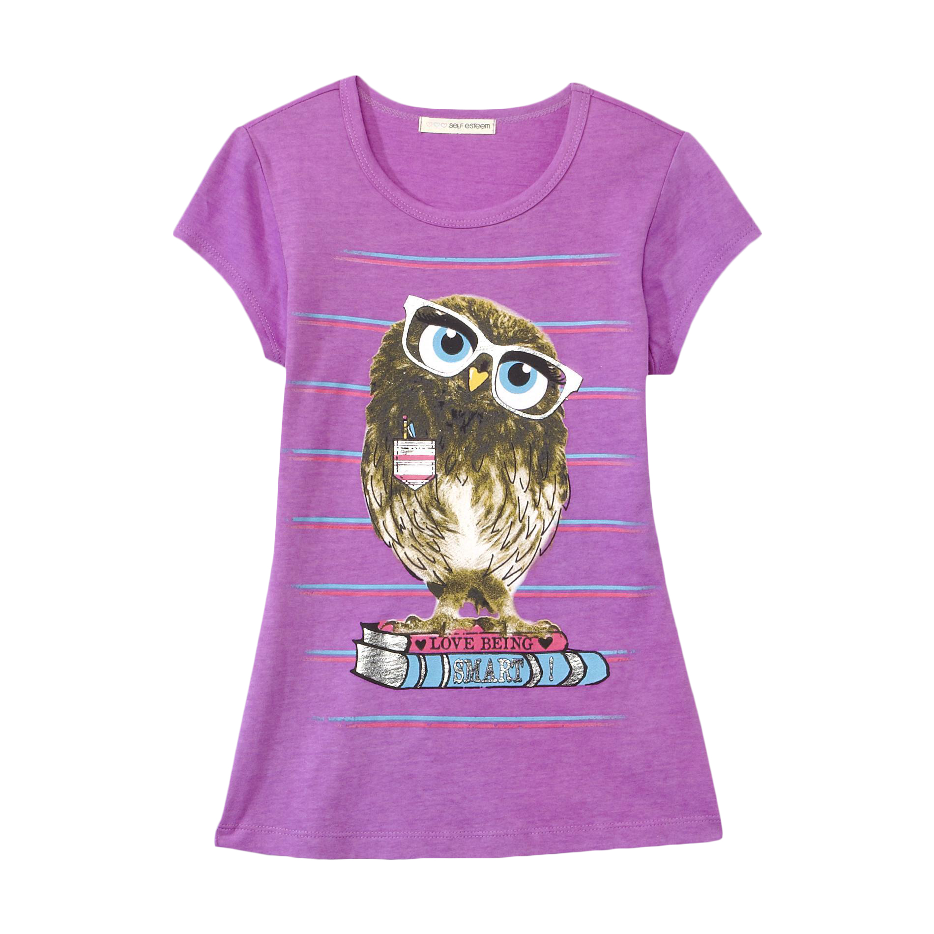 Self Esteem Girl's Graphic T-Shirt - Owl & Love Being Smart