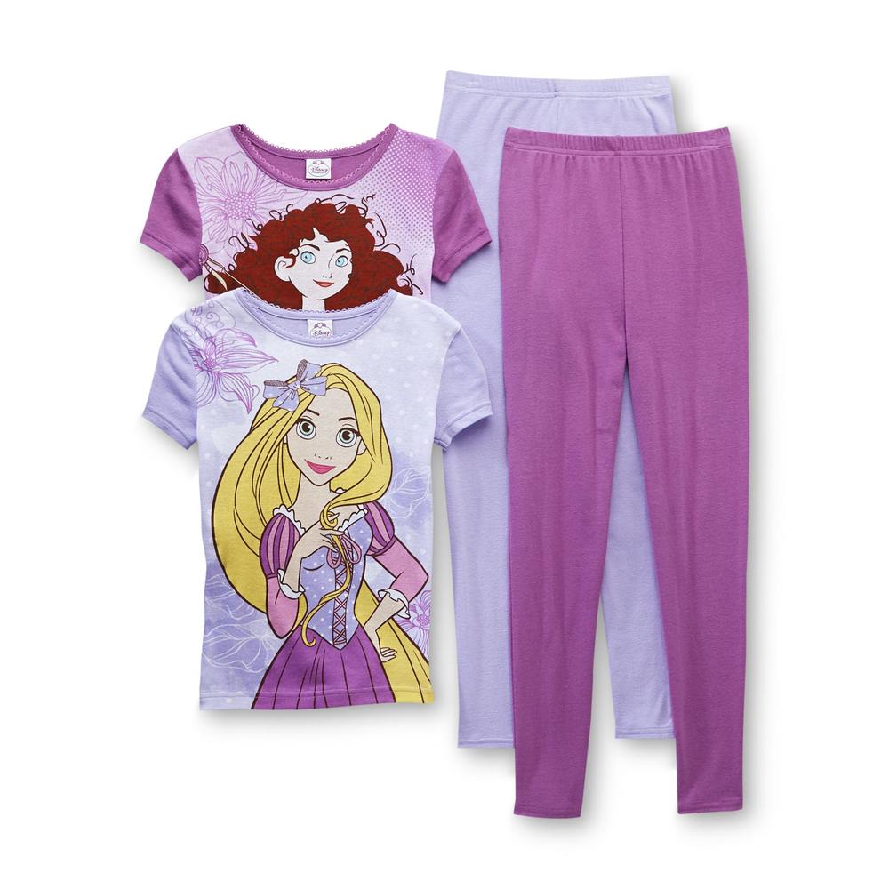 Disney Princess Girl's 4-Piece Pajamas - Rapunzel & Merida