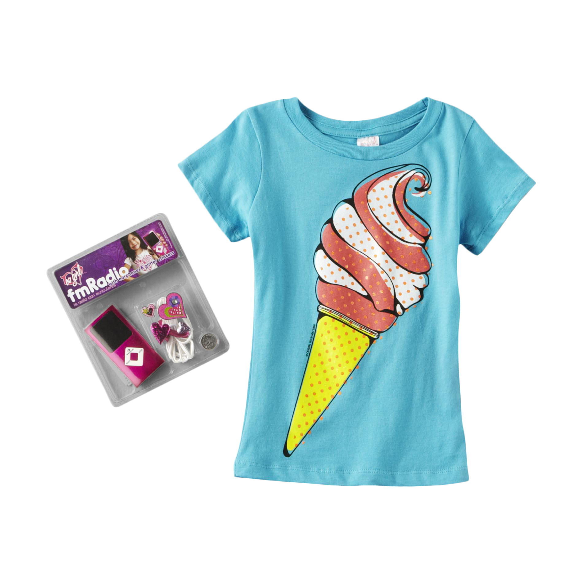 OC Girls Girl's Graphic T-Shirt & FM Radio - Ice Cream Cone