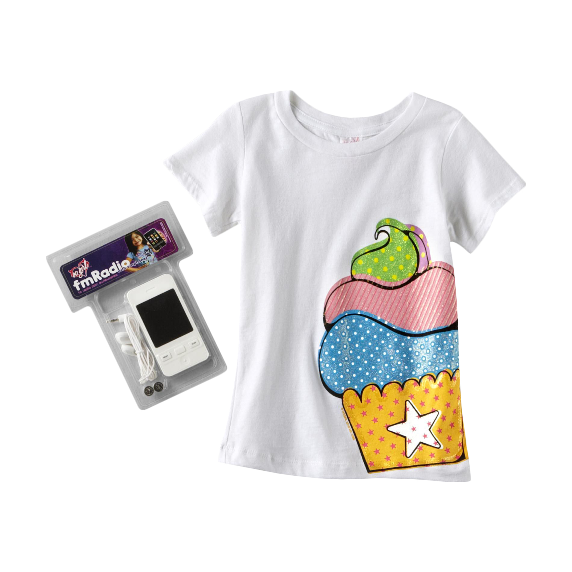 OC Girls Girl's Graphic T-Shirt & FM Radio - Cupcake