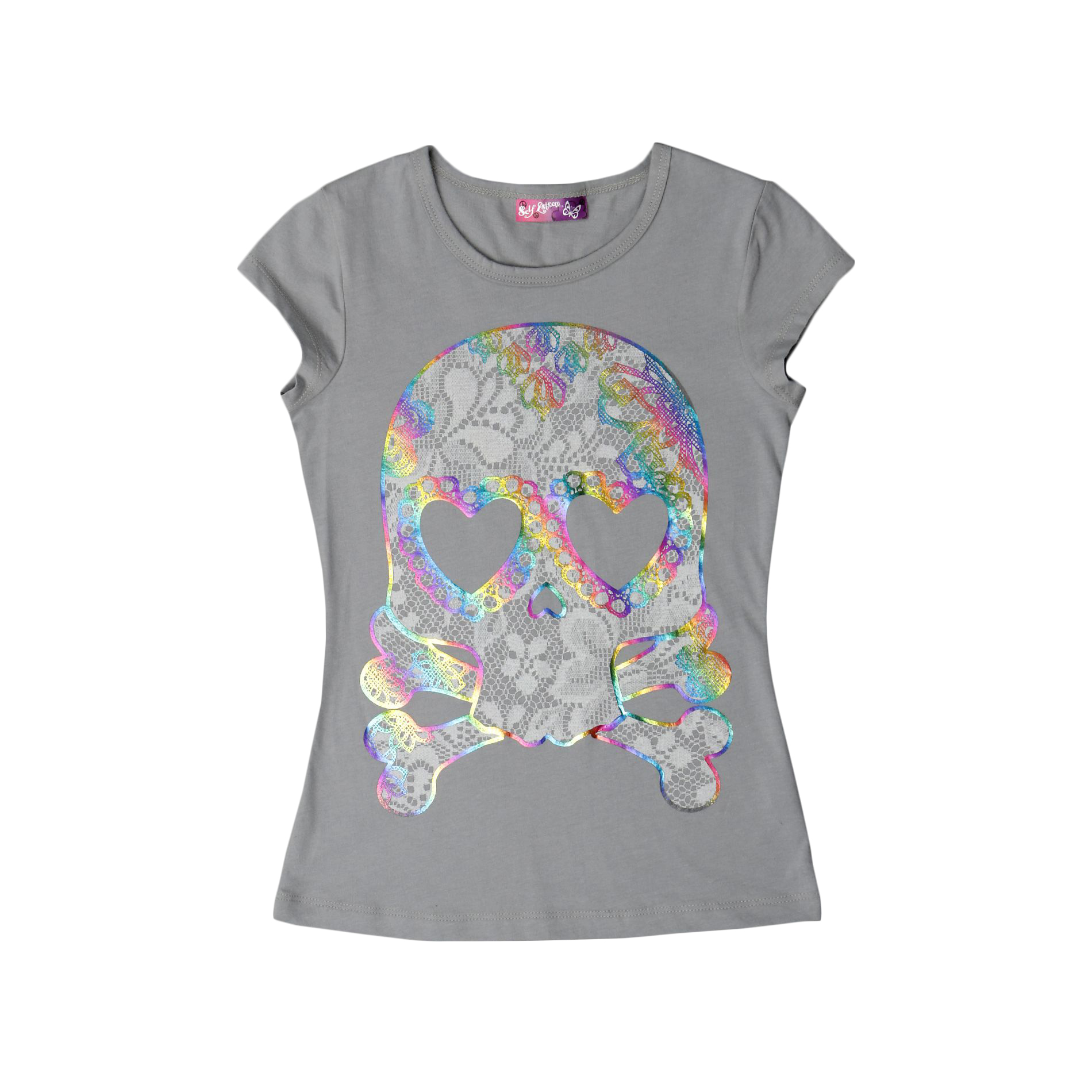 Self Esteem Girl&#8217;s Colorful Skull Print Short Sleeve Tee