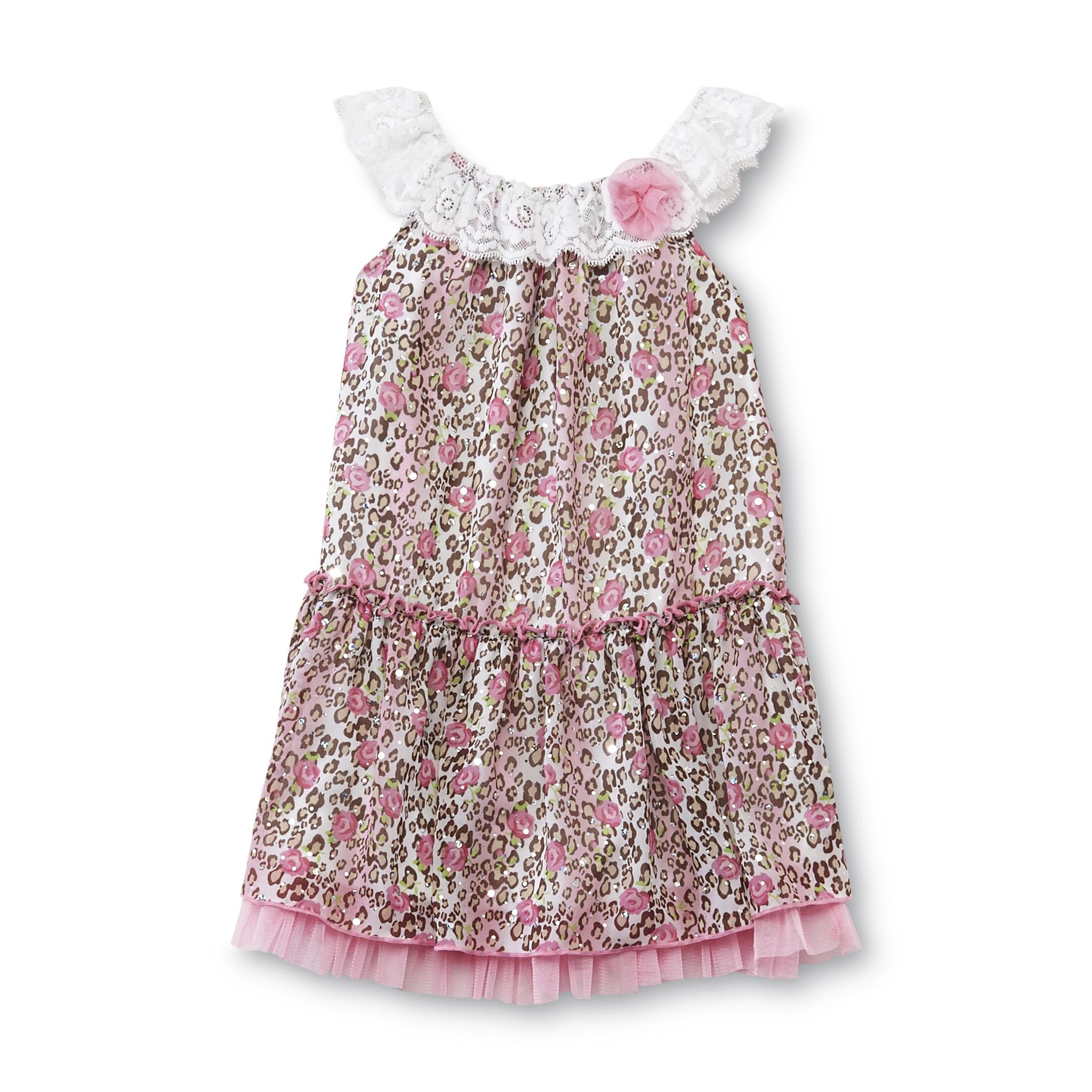 WonderKids Toddler Girl's Sleeveless Dress - Rose & Leopard Print