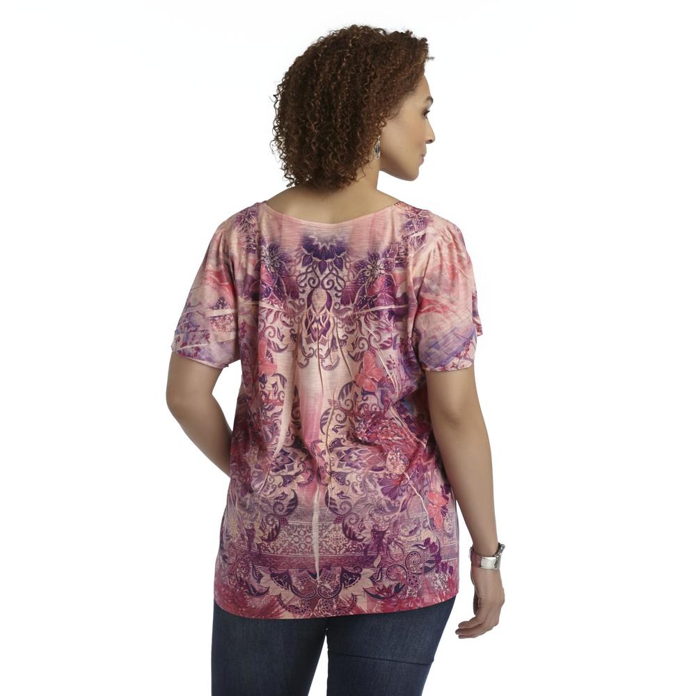 Live and Let Live Women's Plus Scoop Neck Top - Scroll Print