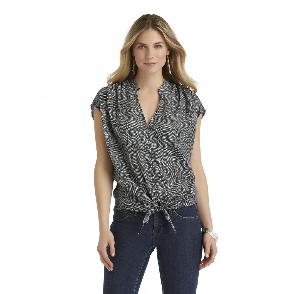 Attention Women's Tie-Front Blouse - Wavy Check
