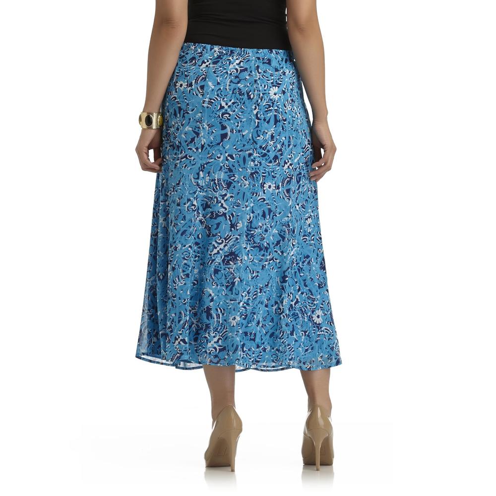 Notations Women's Plus Gored Chiffon Skirt - Abstract Floral