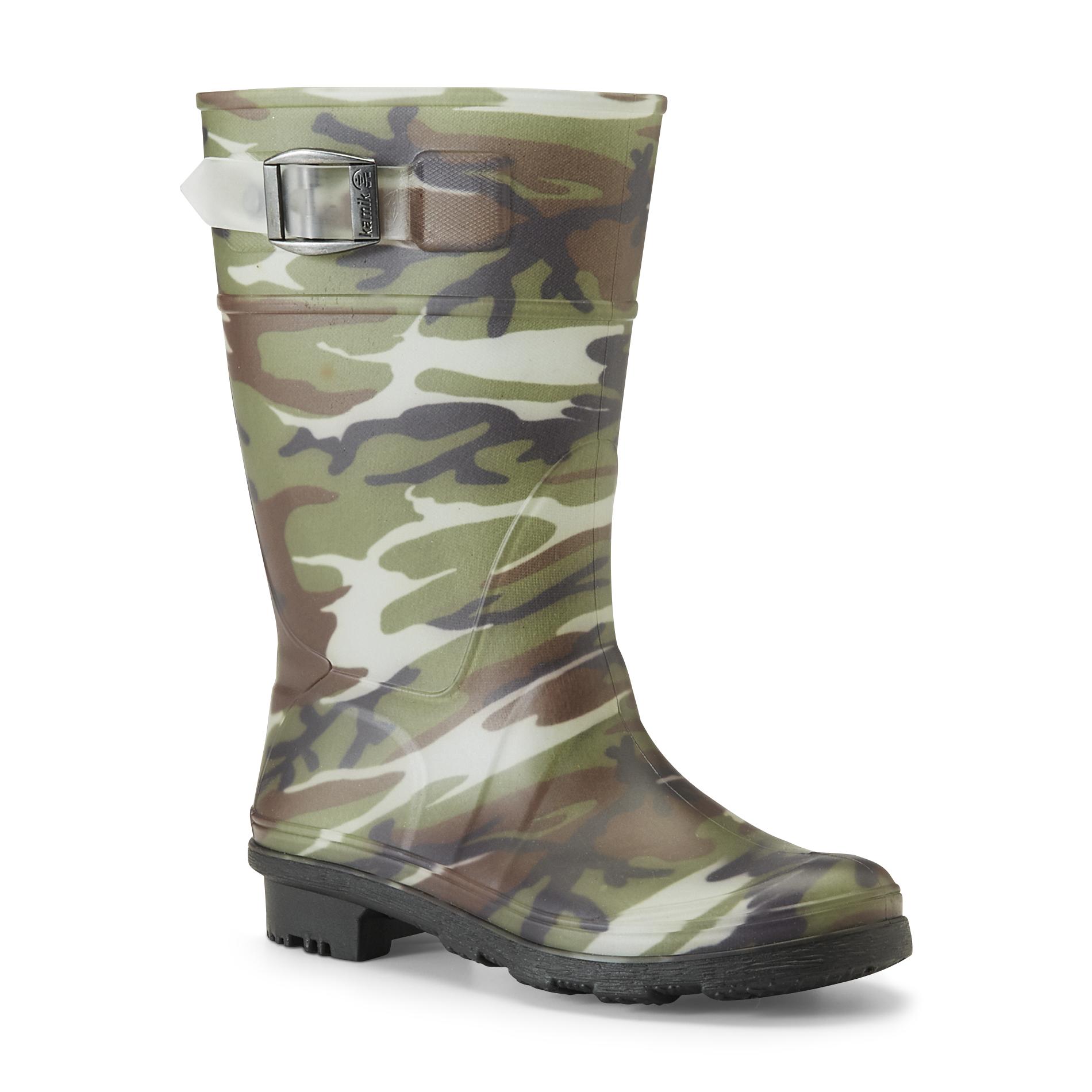 Kamik Boy's 9" Squad Jr Green/Camouflage Water-Resistant Pull-On Rain Boot