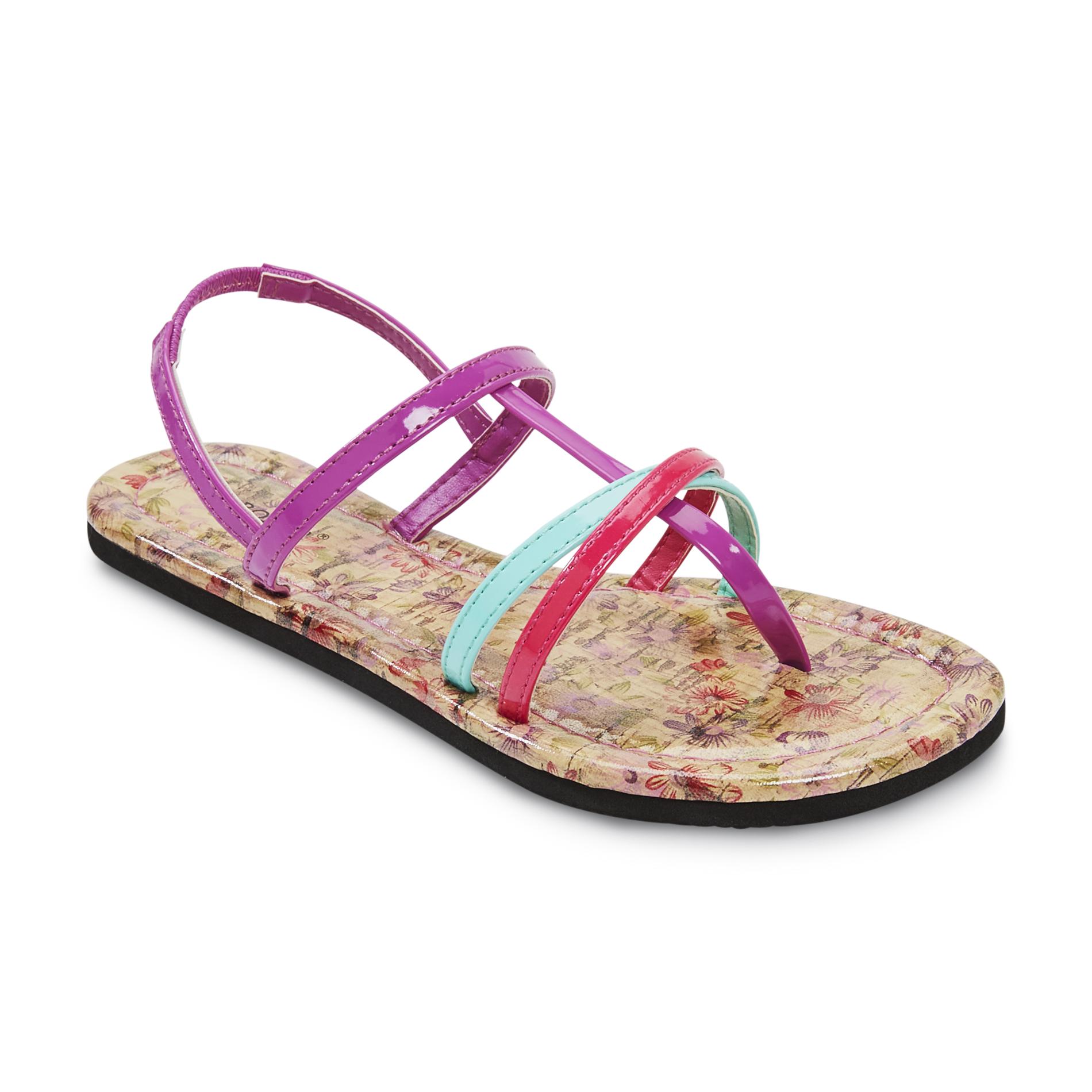 Joe Boxer Girl's Pink/Purple/Turquoise T-Strap Thong Sandals - Floral