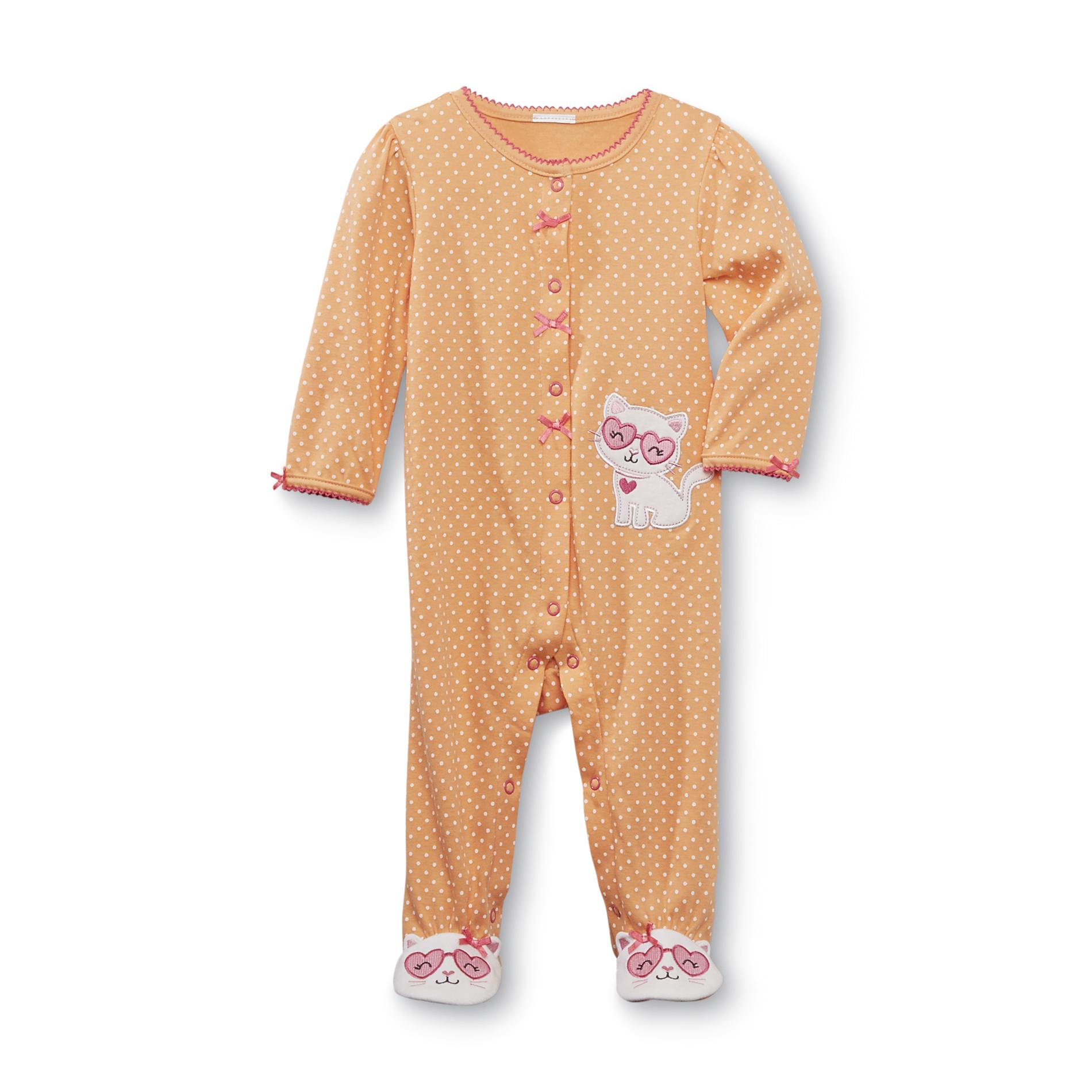 Small Wonders Newborn Girl's Sleeper Pajamas - Polka Dots & Cat