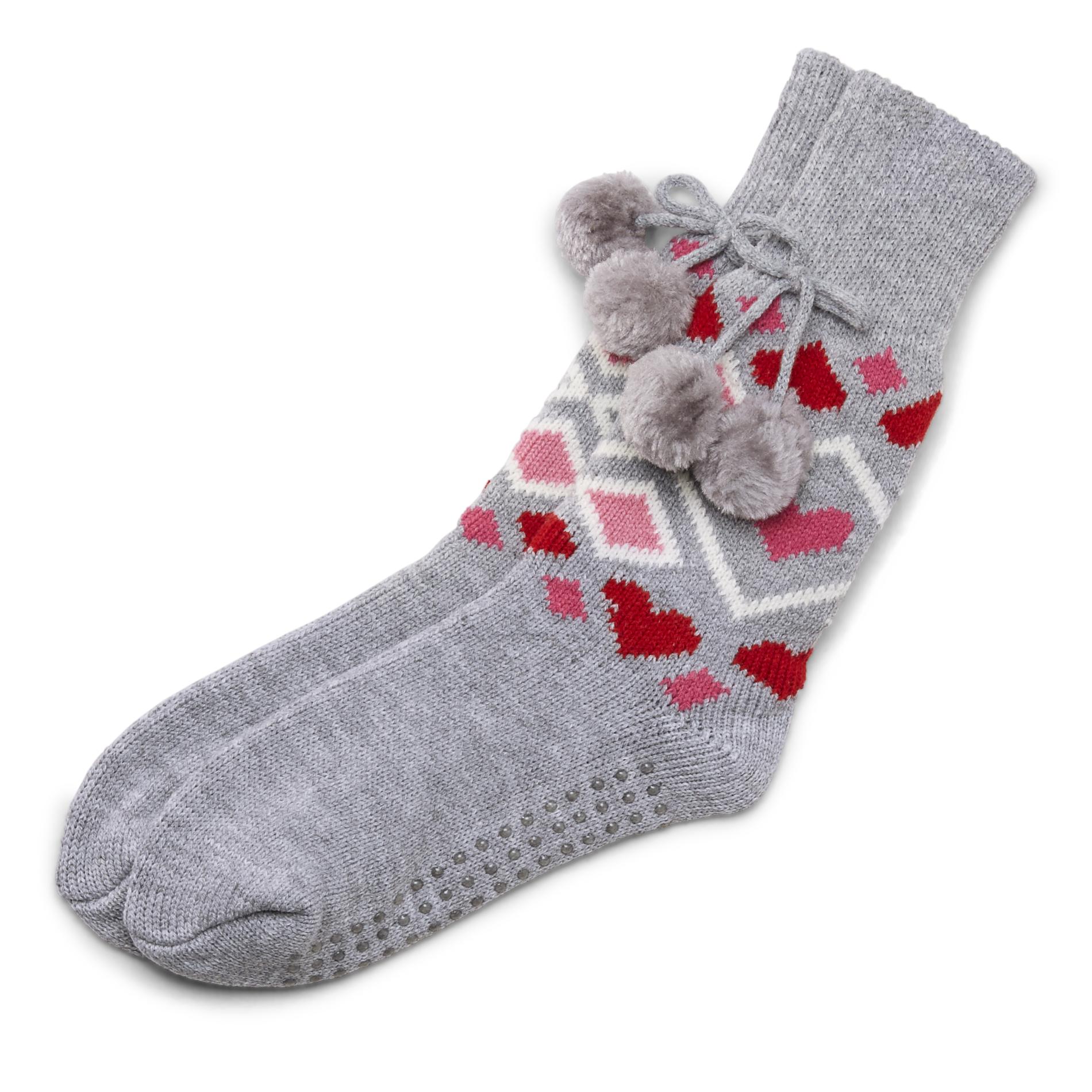 Joe Boxer Women's Pompom Slipper Socks - Hearts & Diamonds