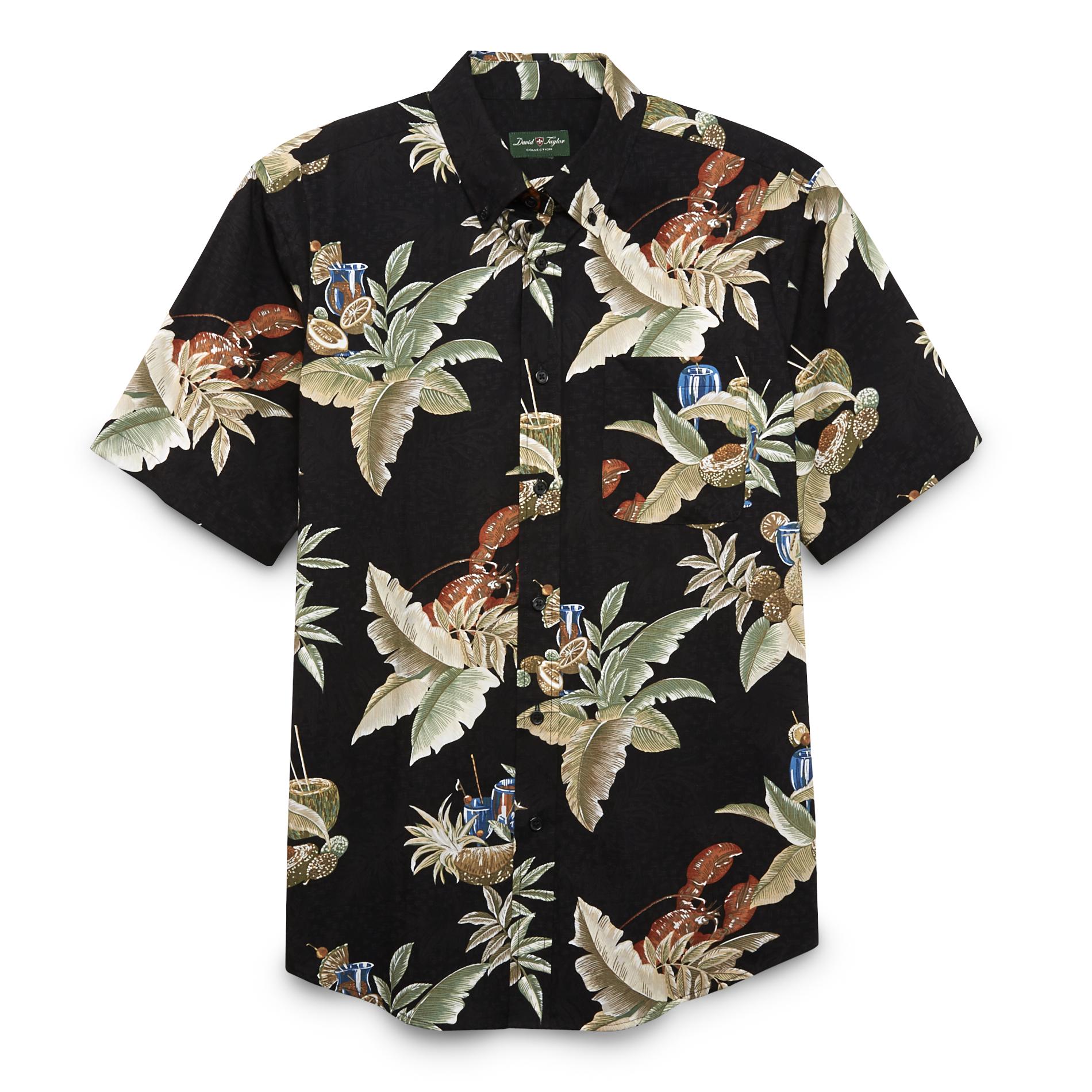 David Taylor Collection Men's Short-Sleeve Button-Front Shirt - Tropical Ferns & Cocktails