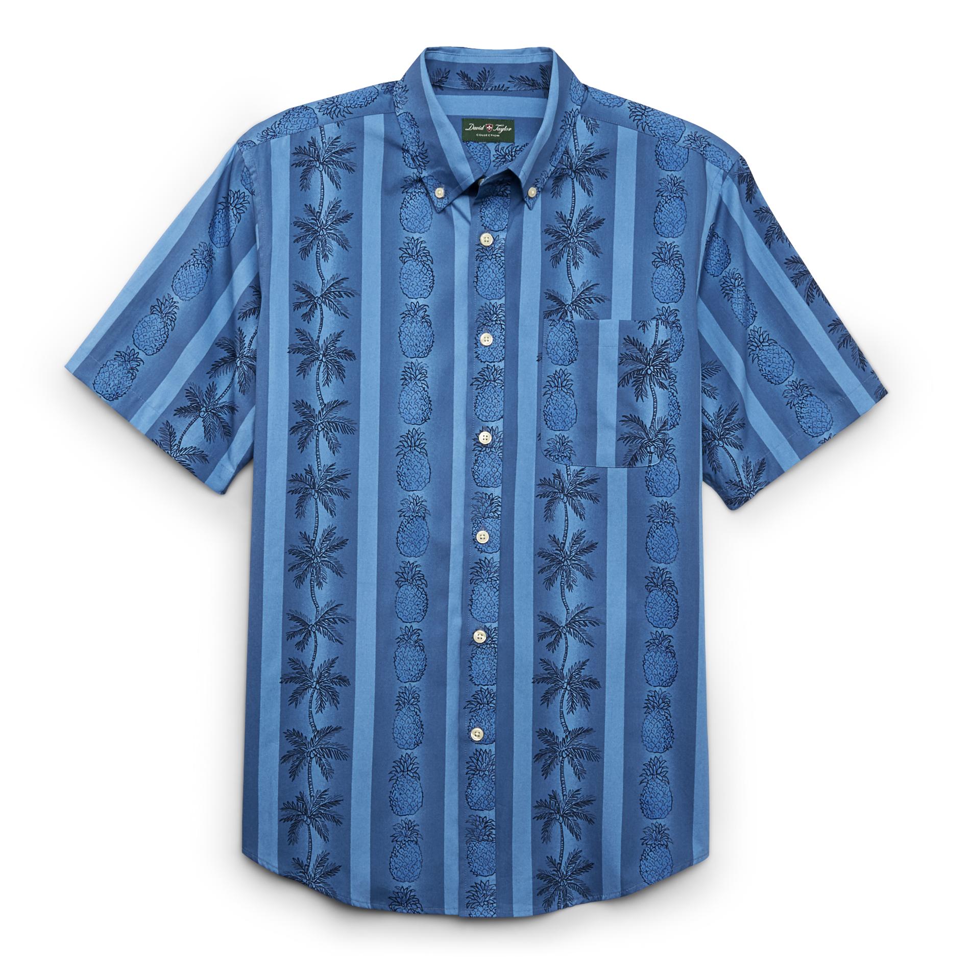 David Taylor Collection Men's Short-Sleeve Button-Front Shirt - Pineapples & Palm Trees
