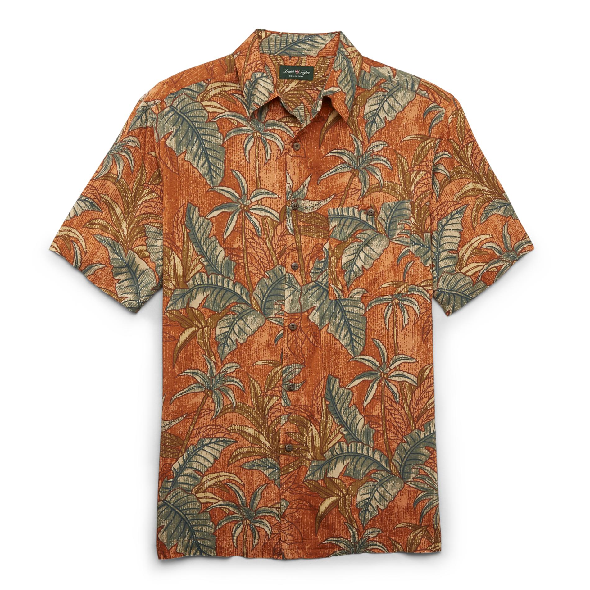 David Taylor Collection Men's Big & Tall Short-Sleeve Button-Front Shirt - Ferns & Palm Trees