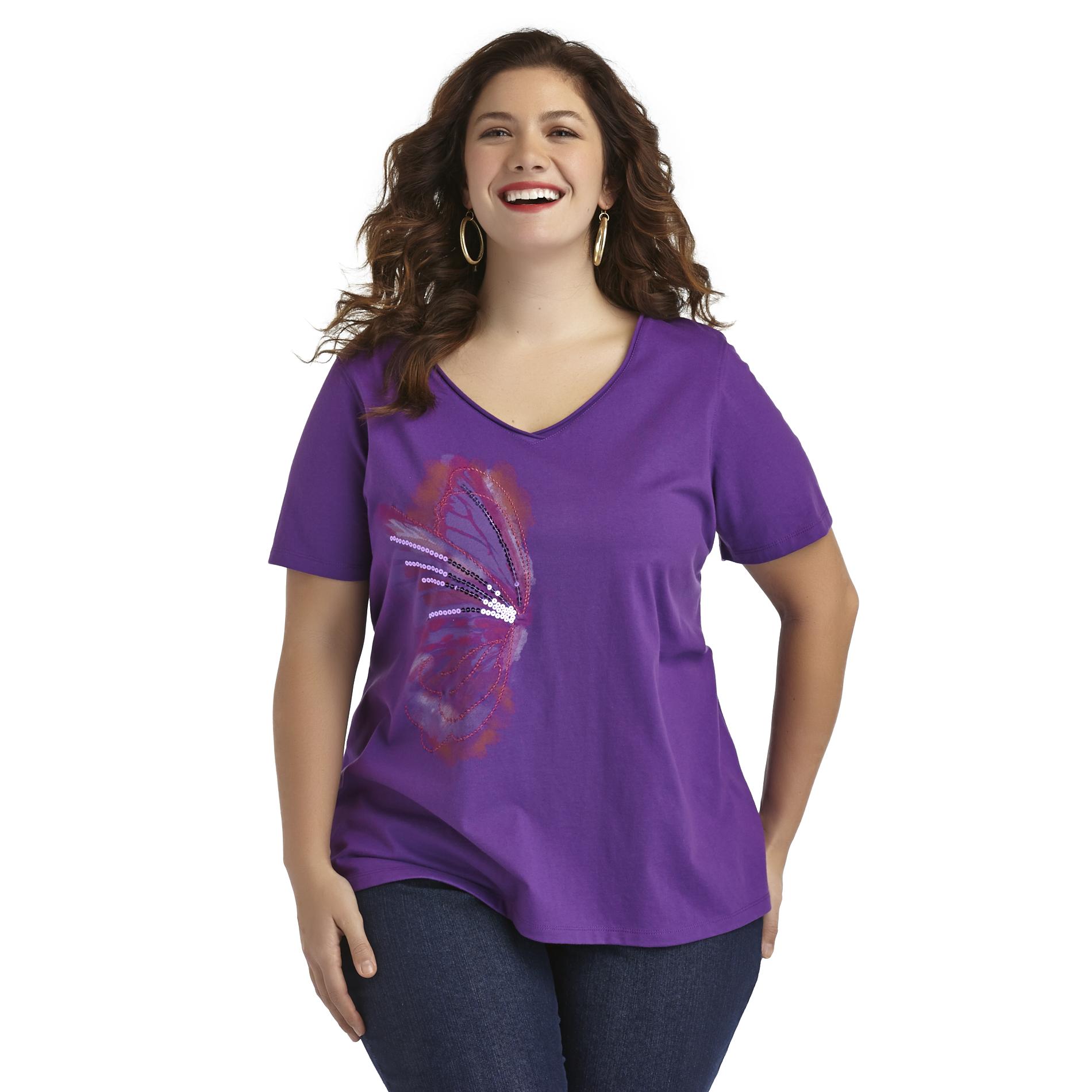 Laura Scott Women's Plus Embellished T-Shirt - Butterfly