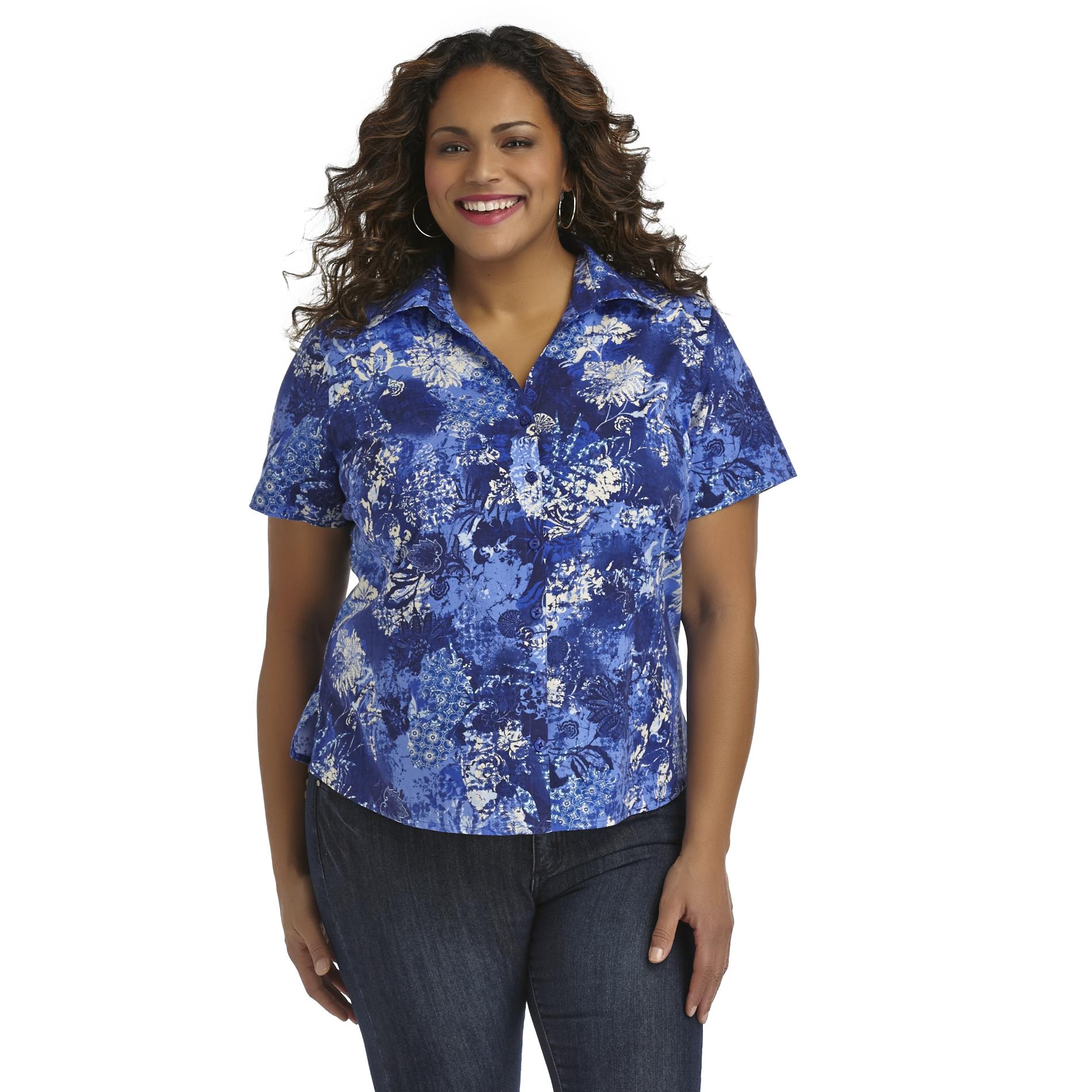 Erika Women's Plus Short-Sleeve Camp Shirt - Tie-Dye Floral