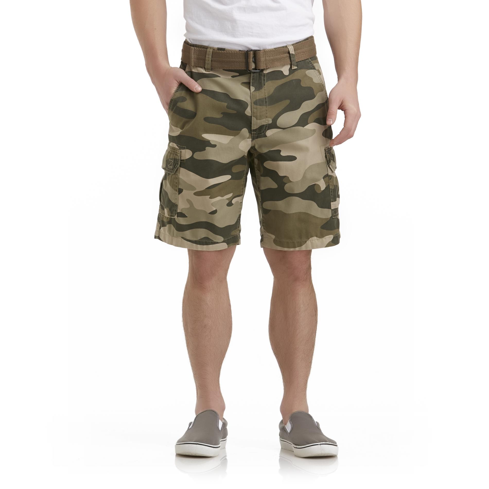 Basic Editions Men's Cargo Shorts & Belt - Camouflage