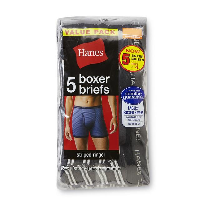 Hanes Men’s Boxer Briefs 5 Pk Striped Ringer Tagless Assorted Colors